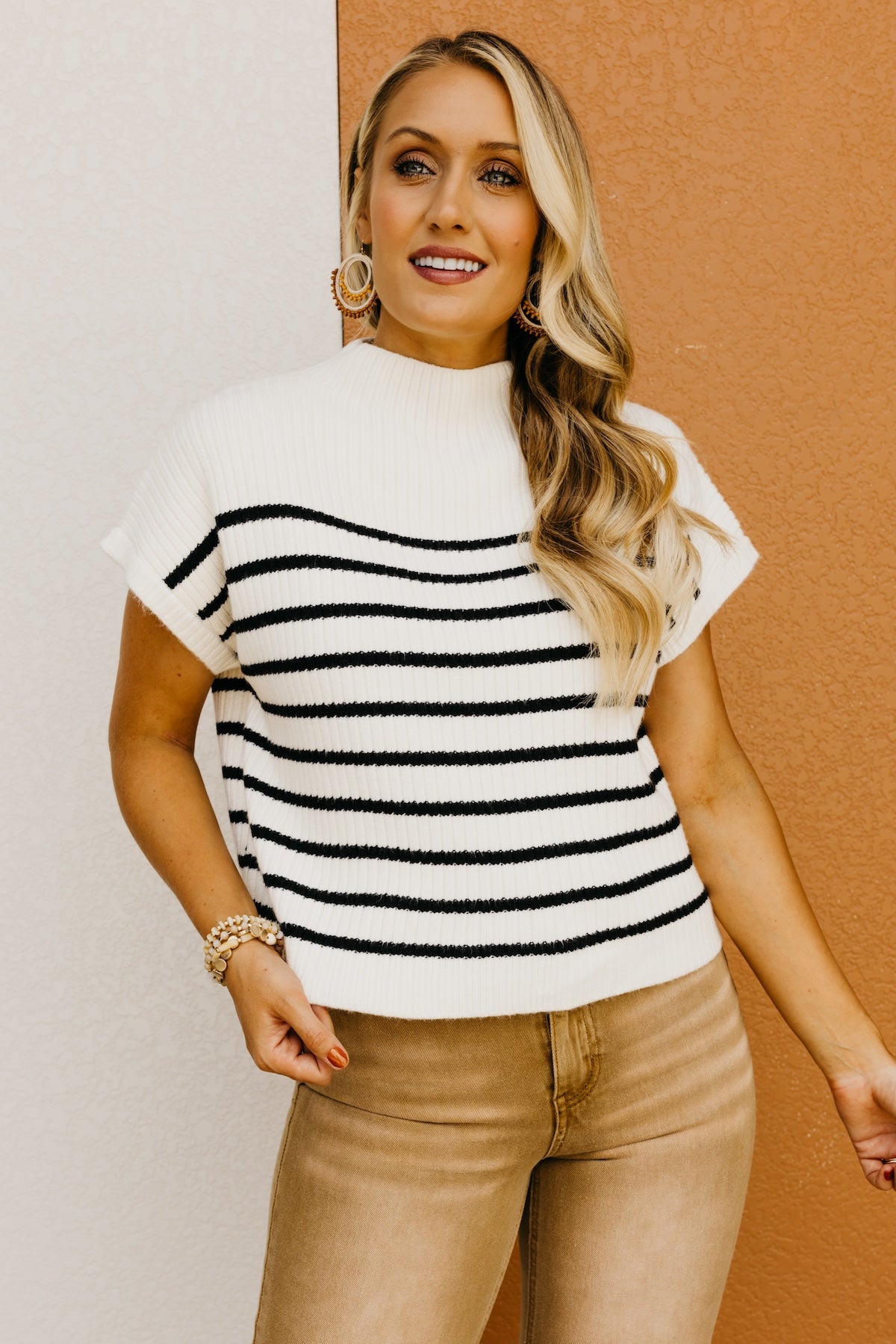 The Astrid Striped Funnel Neck Sweater Top