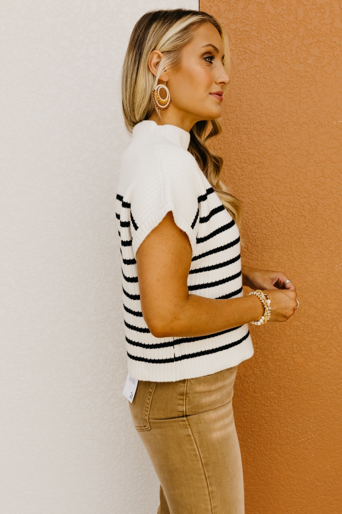 The Astrid Striped Funnel Neck Sweater Top