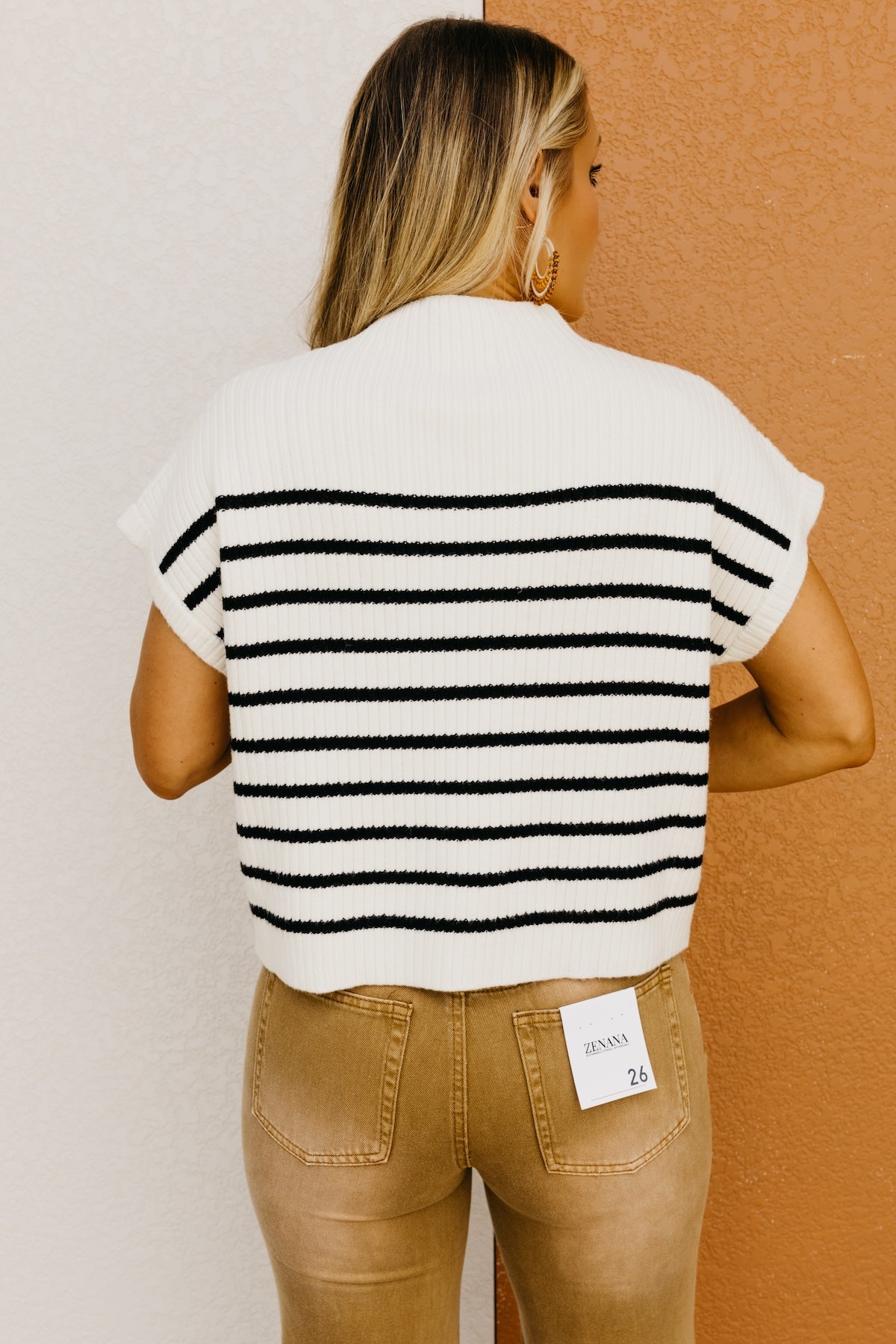 The Astrid Striped Funnel Neck Sweater Top