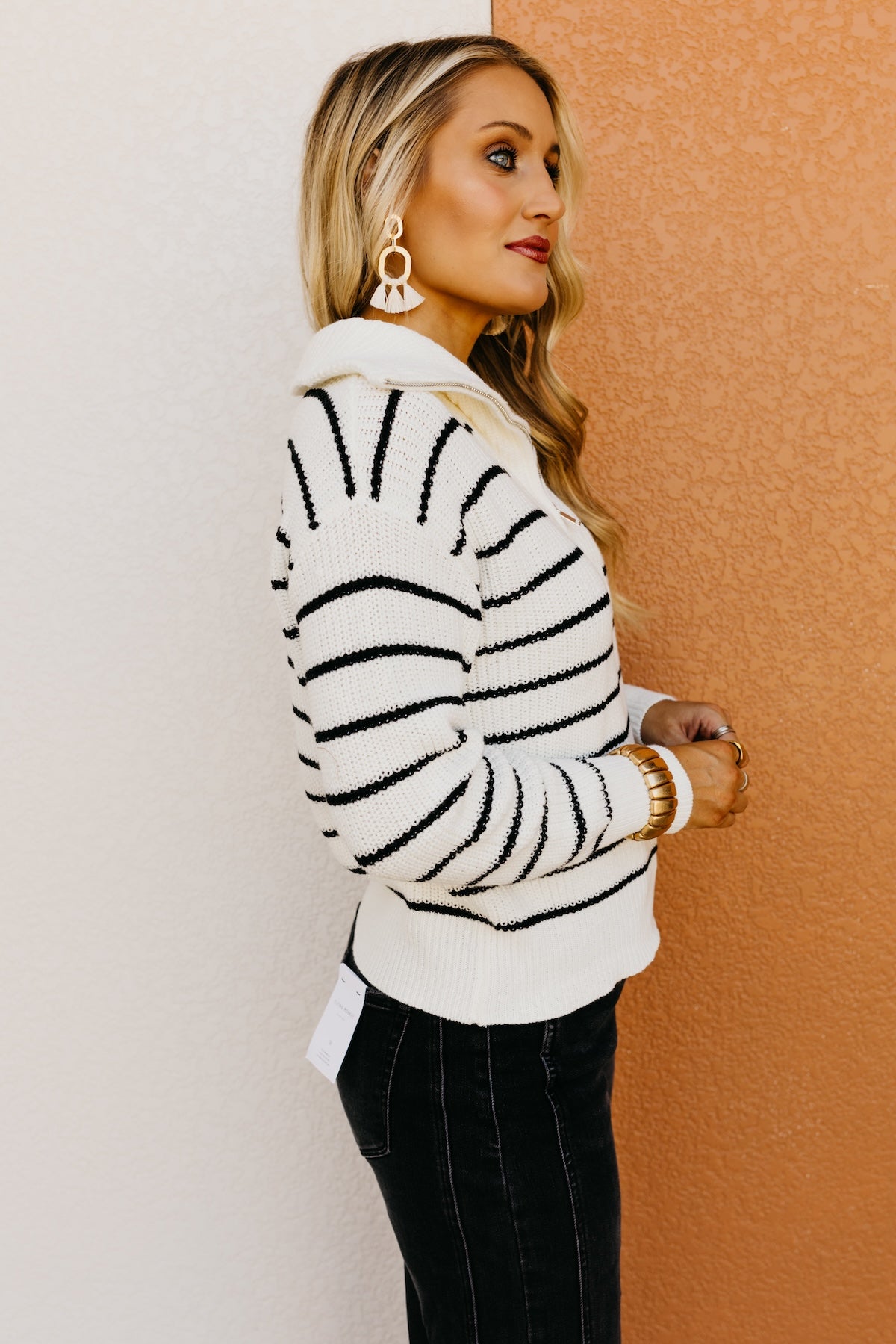 The Lina Quarter Zip Stripe Sweater