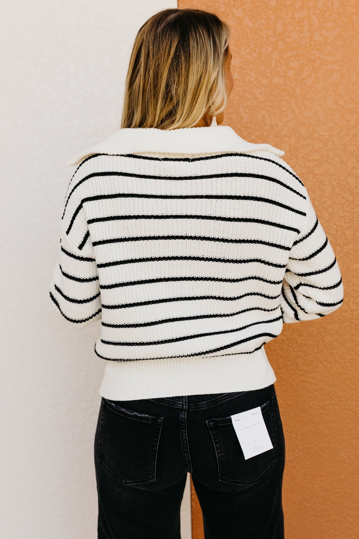 The Lina Quarter Zip Stripe Sweater