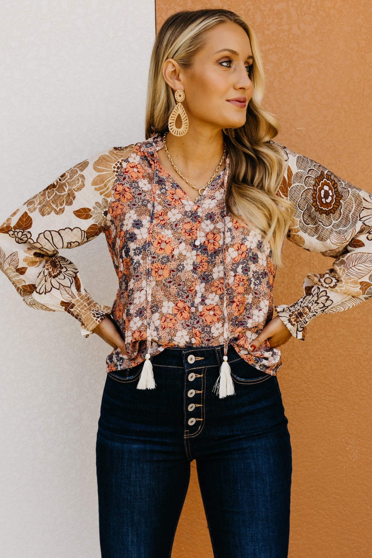 The Aurielia Mix Print Peasant Blouse