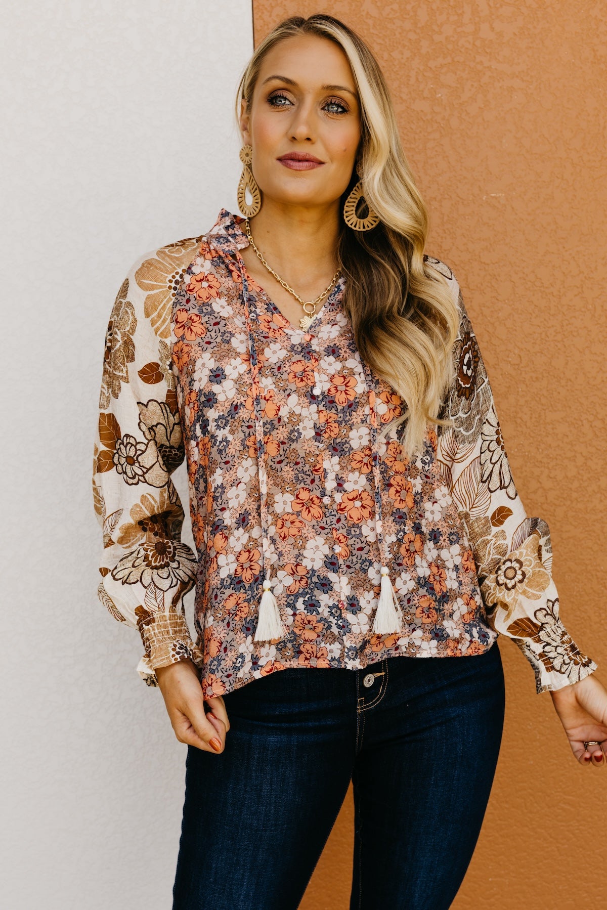 The Aurielia Mix Print Peasant Blouse