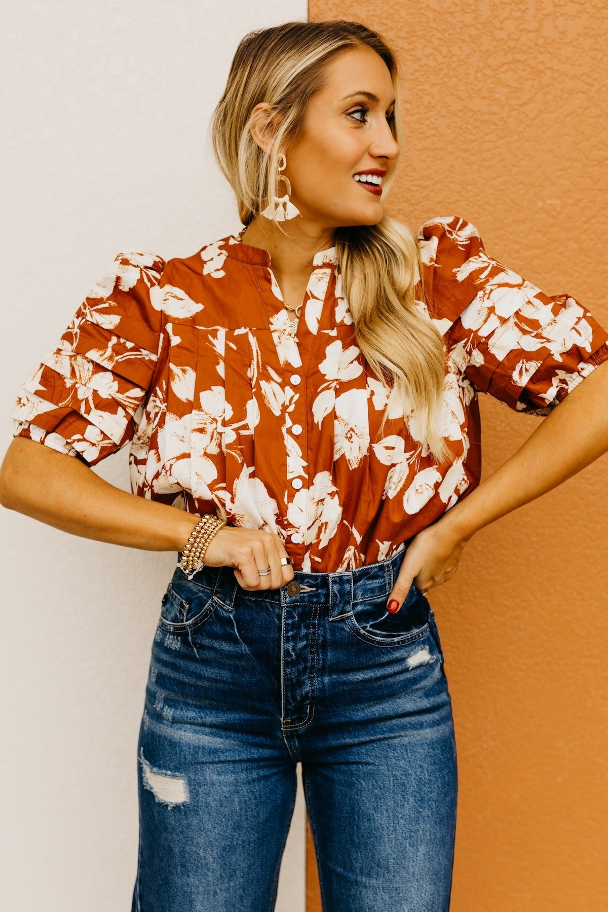 The Florence Floral Pleated Top