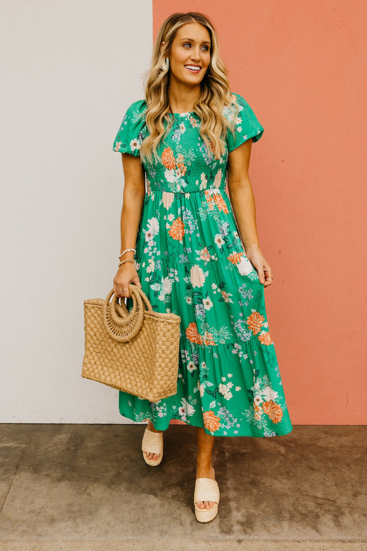 The Ismael Floral Bubble Sleeve Midi Dress