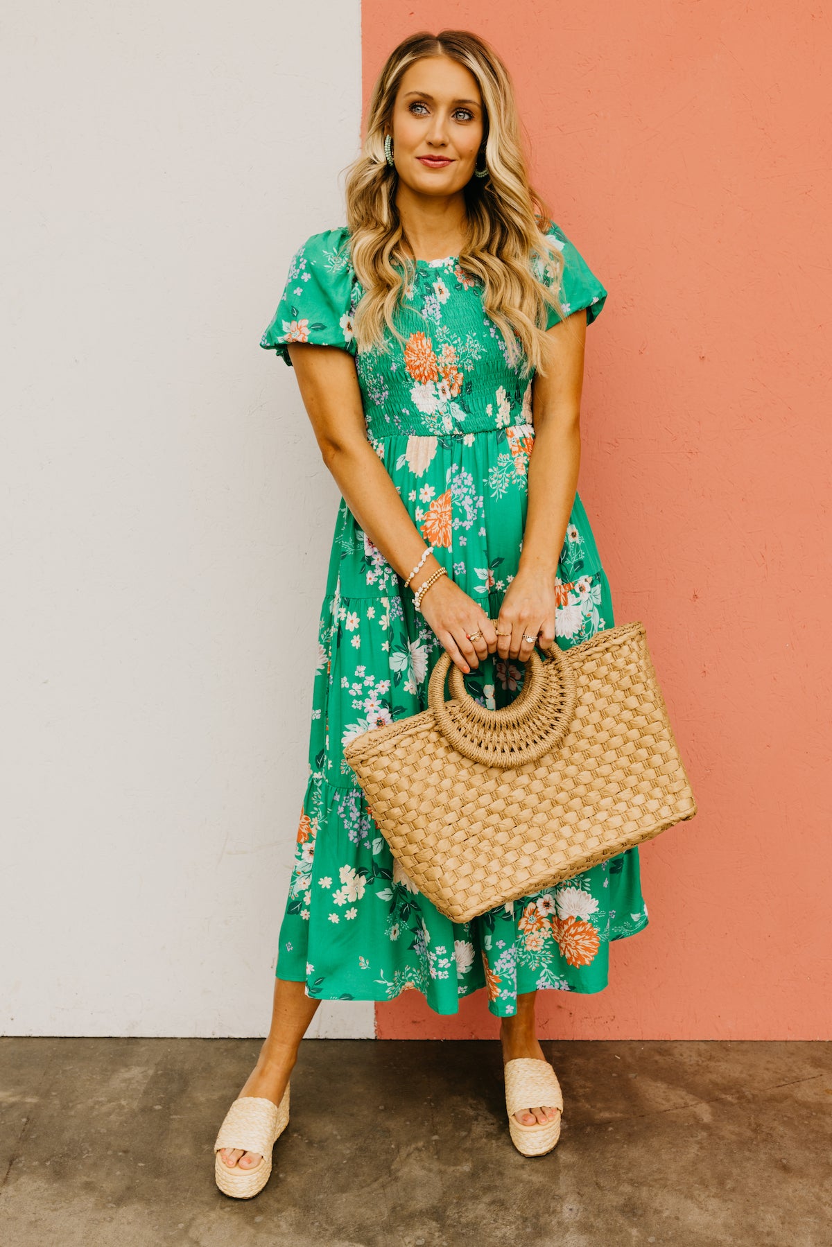 The Ismael Floral Bubble Sleeve Midi Dress