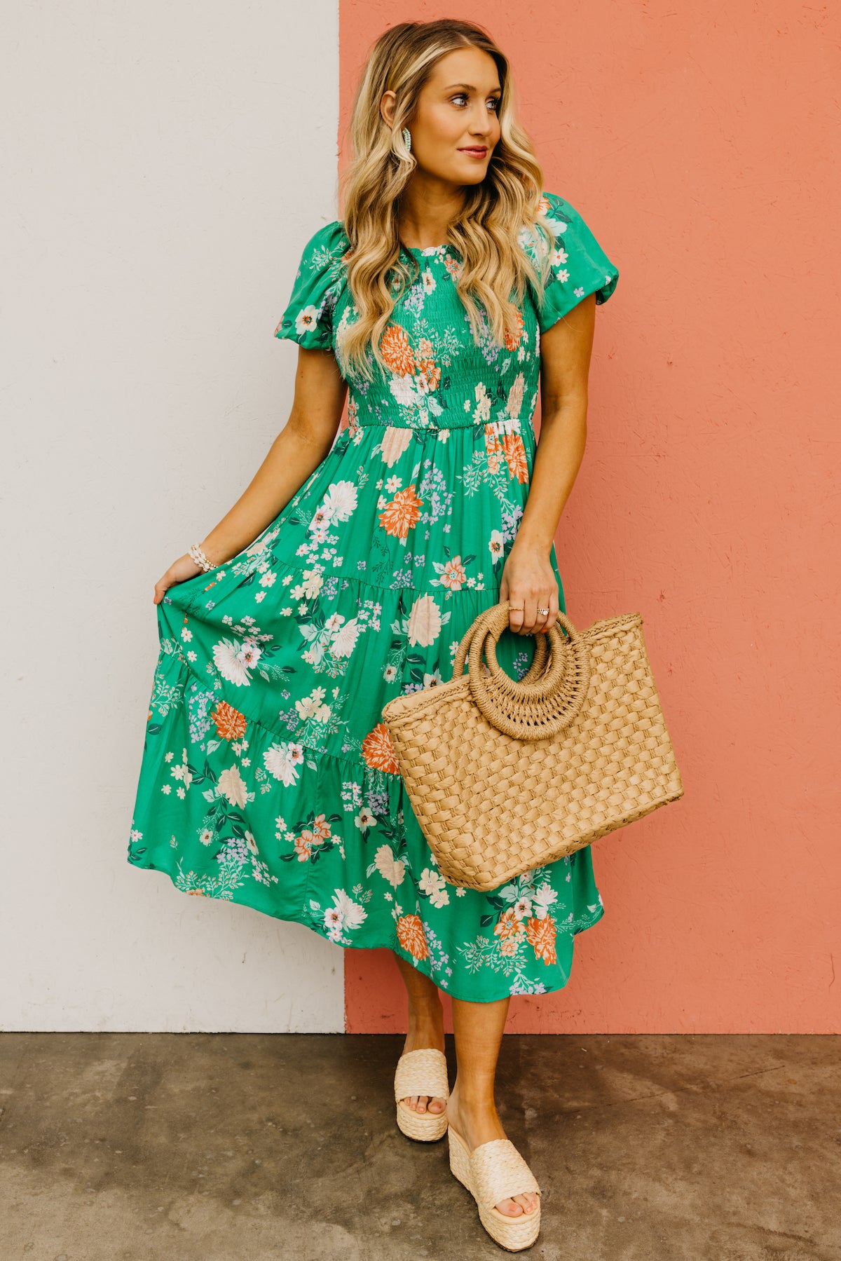 The Ismael Floral Bubble Sleeve Midi Dress