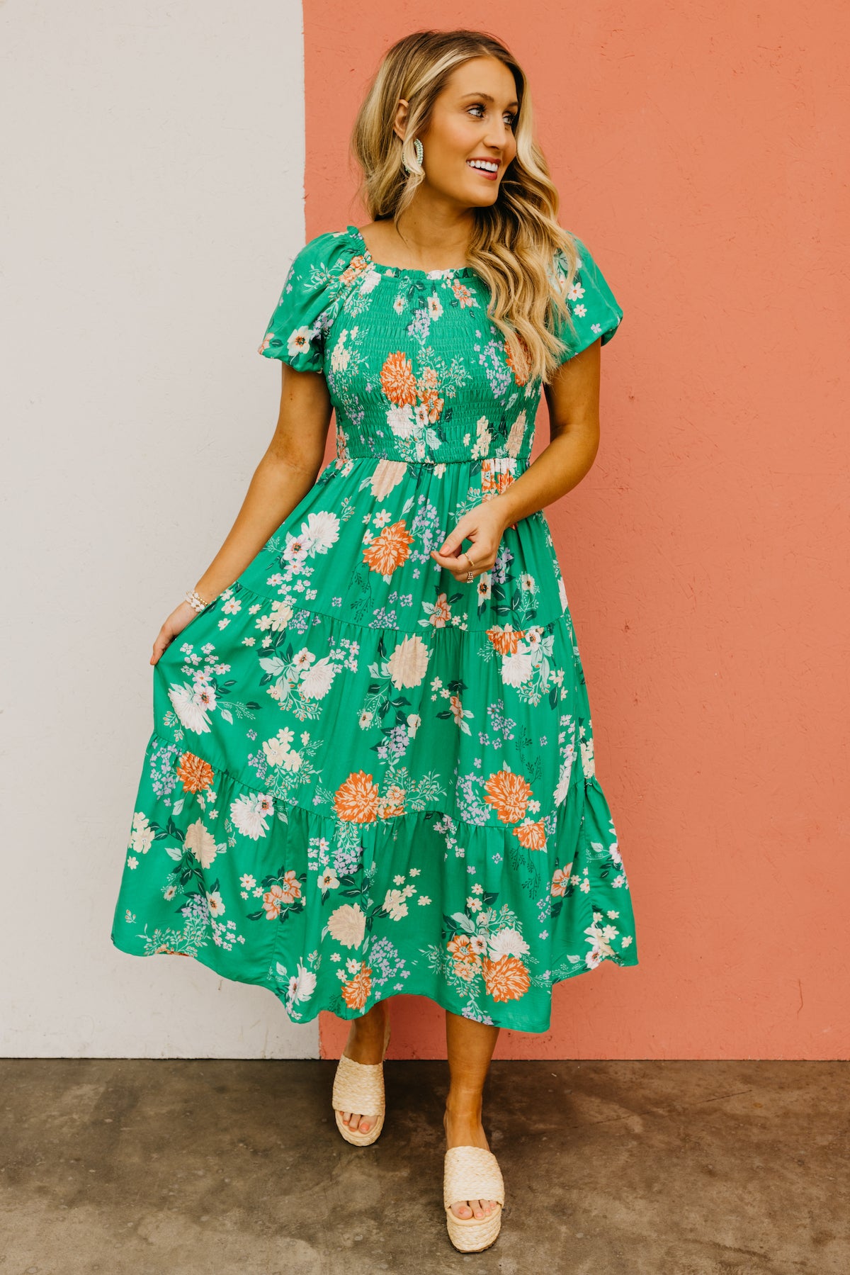 The Ismael Floral Bubble Sleeve Midi Dress