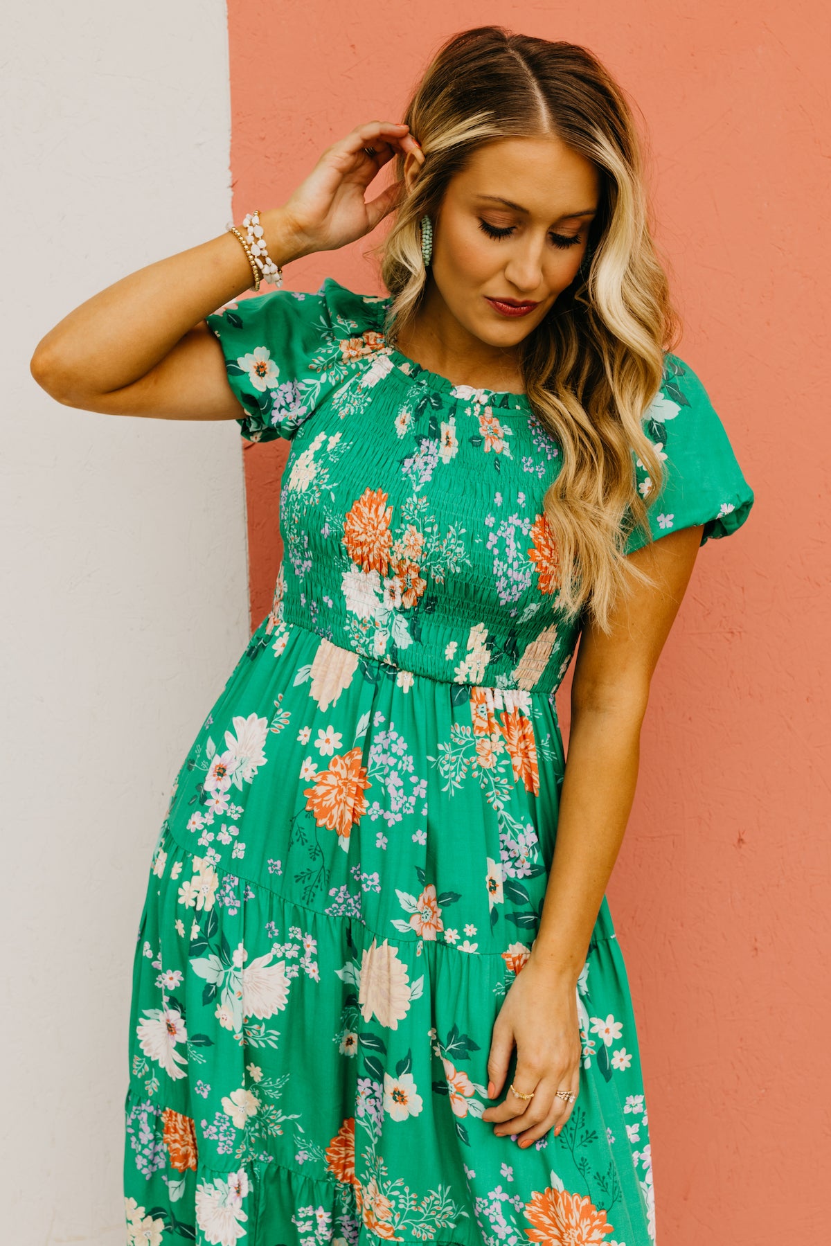 The Ismael Floral Bubble Sleeve Midi Dress