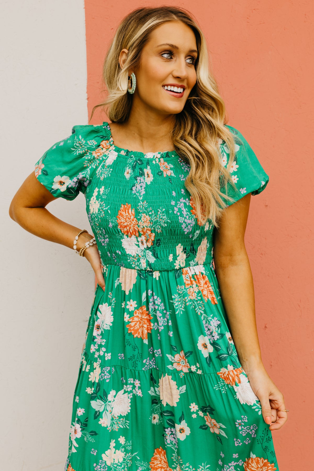 The Ismael Floral Bubble Sleeve Midi Dress