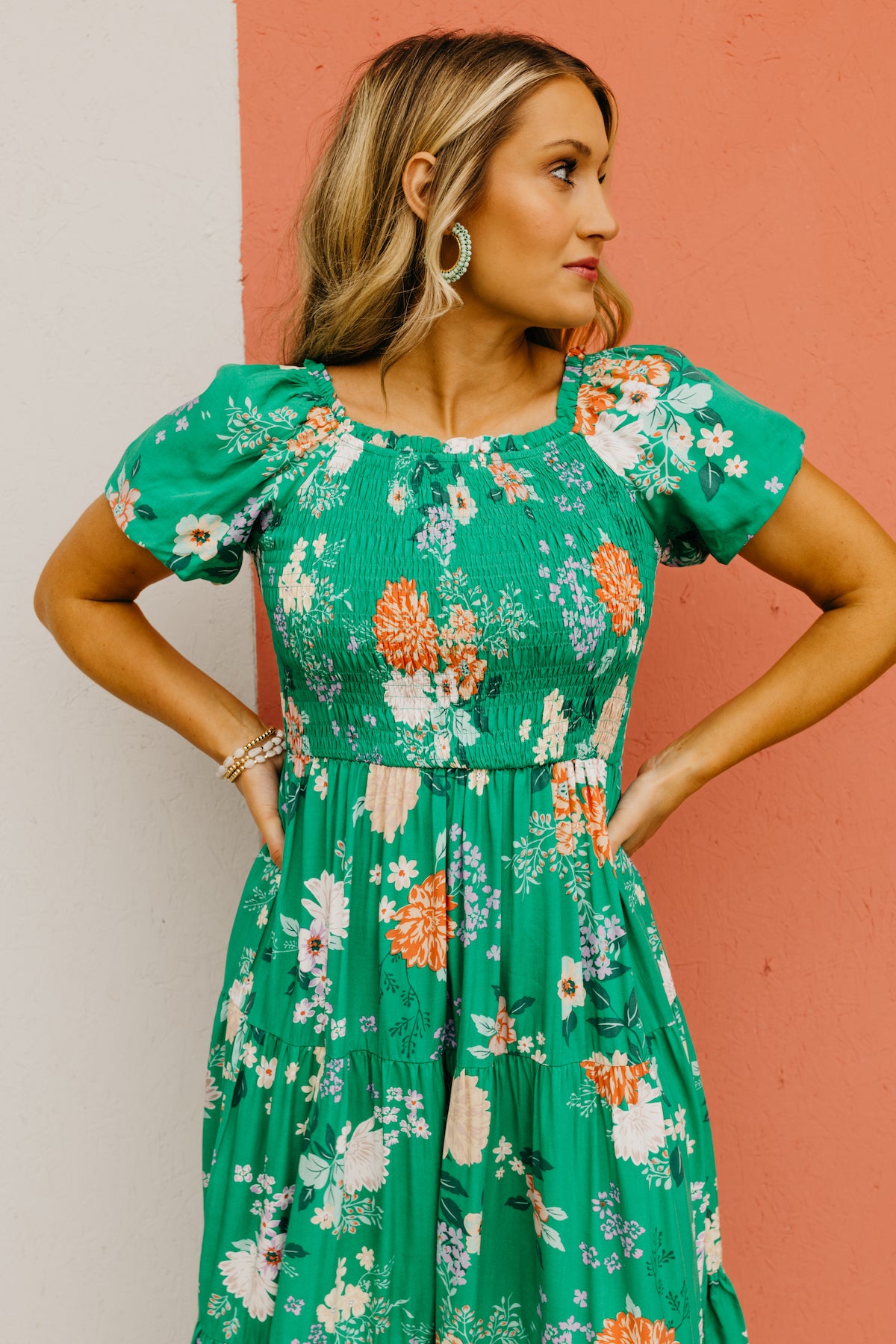 The Ismael Floral Bubble Sleeve Midi Dress