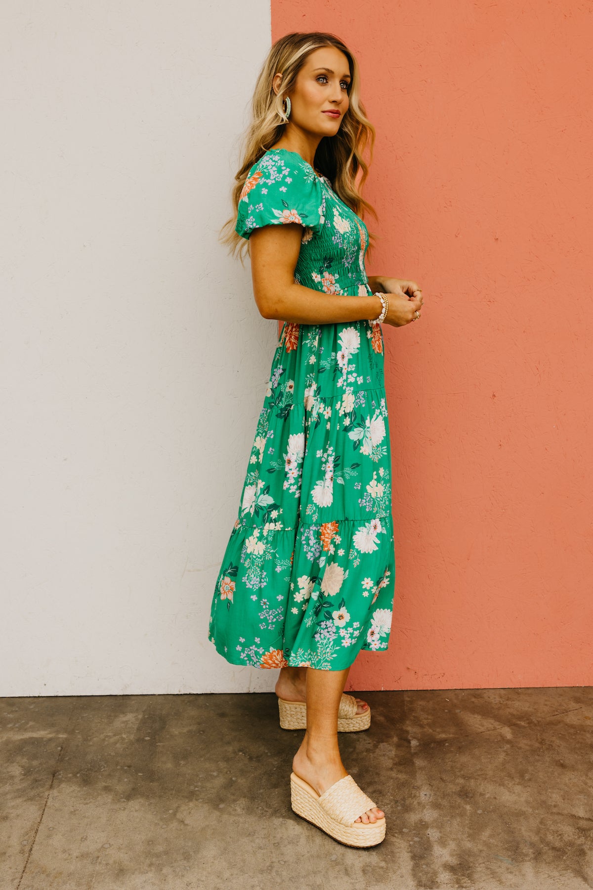 The Ismael Floral Bubble Sleeve Midi Dress