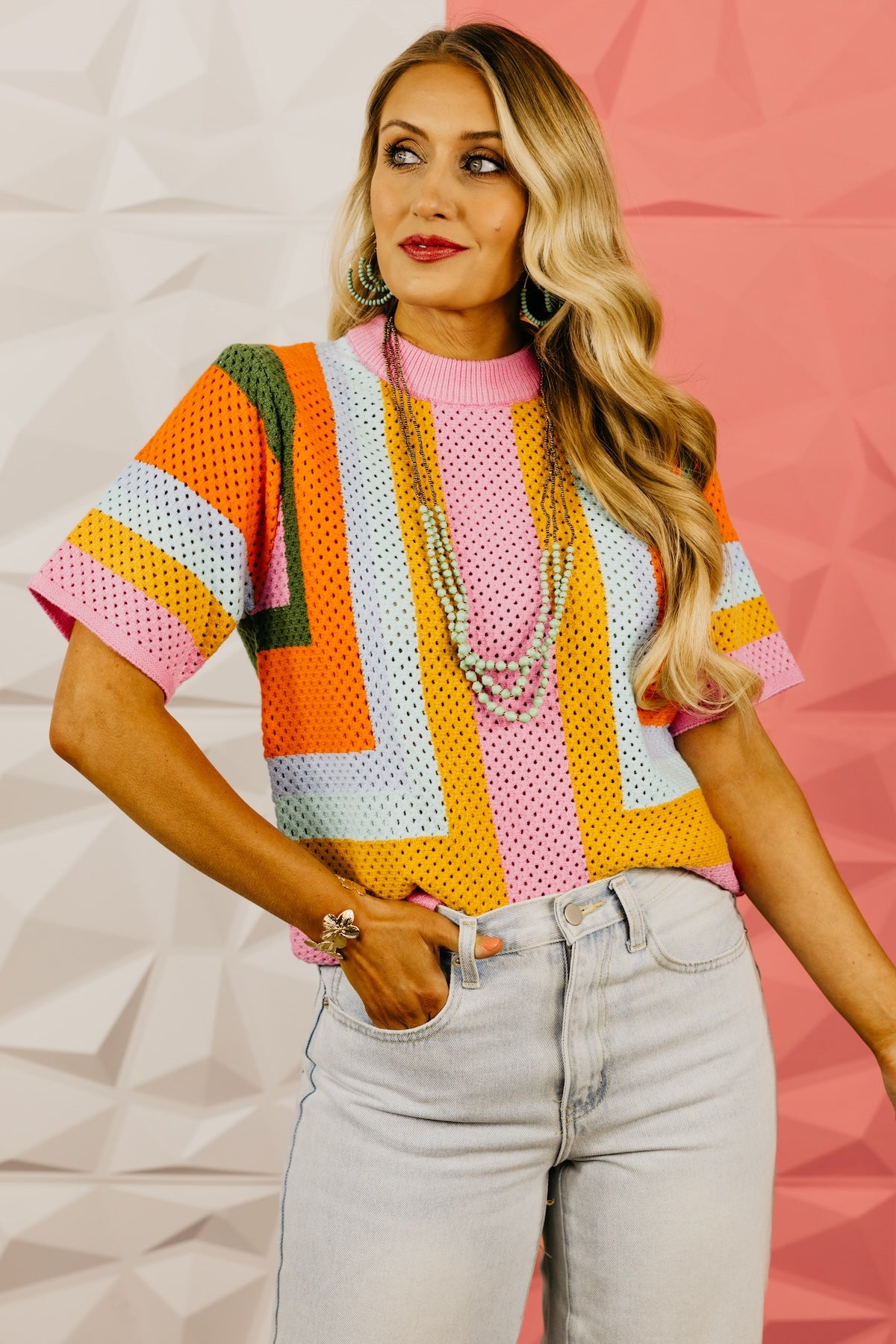 The Aliyah Open Knit Block Sweater