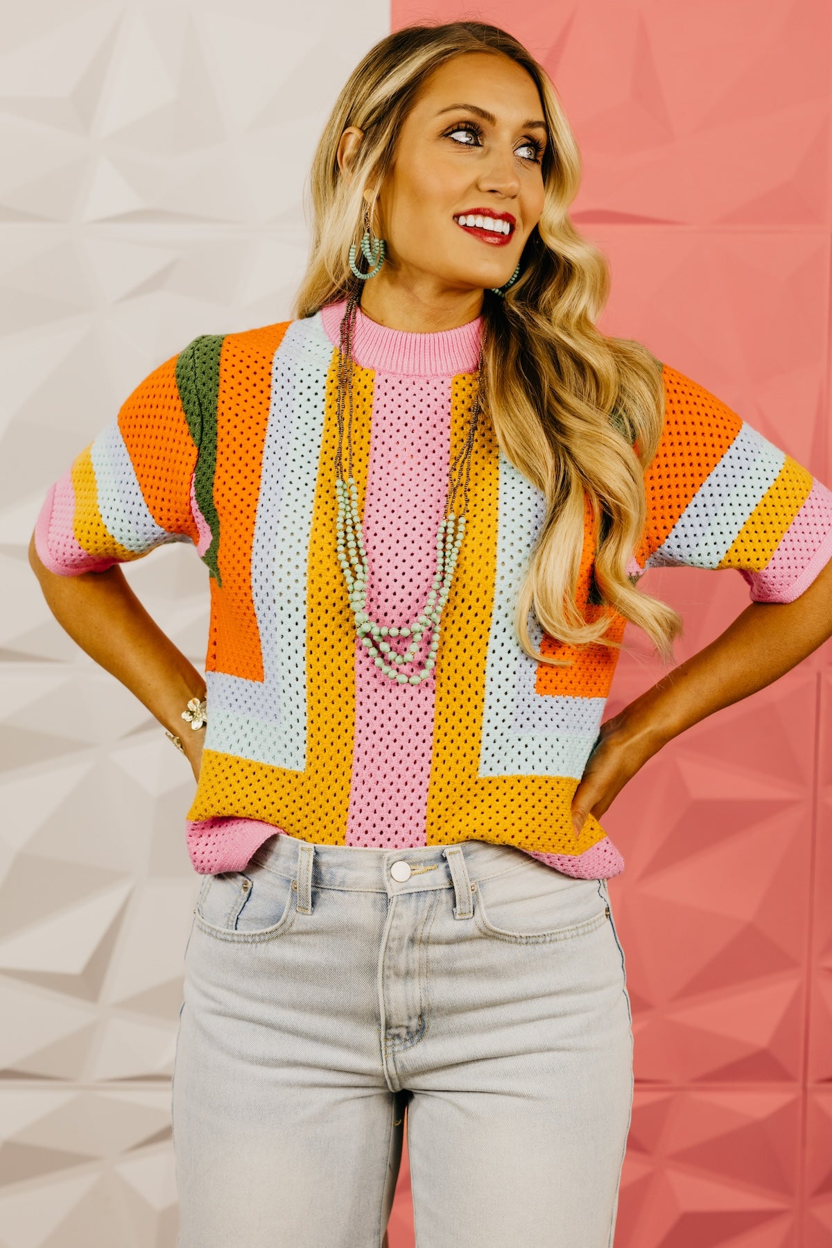 The Aliyah Open Knit Block Sweater