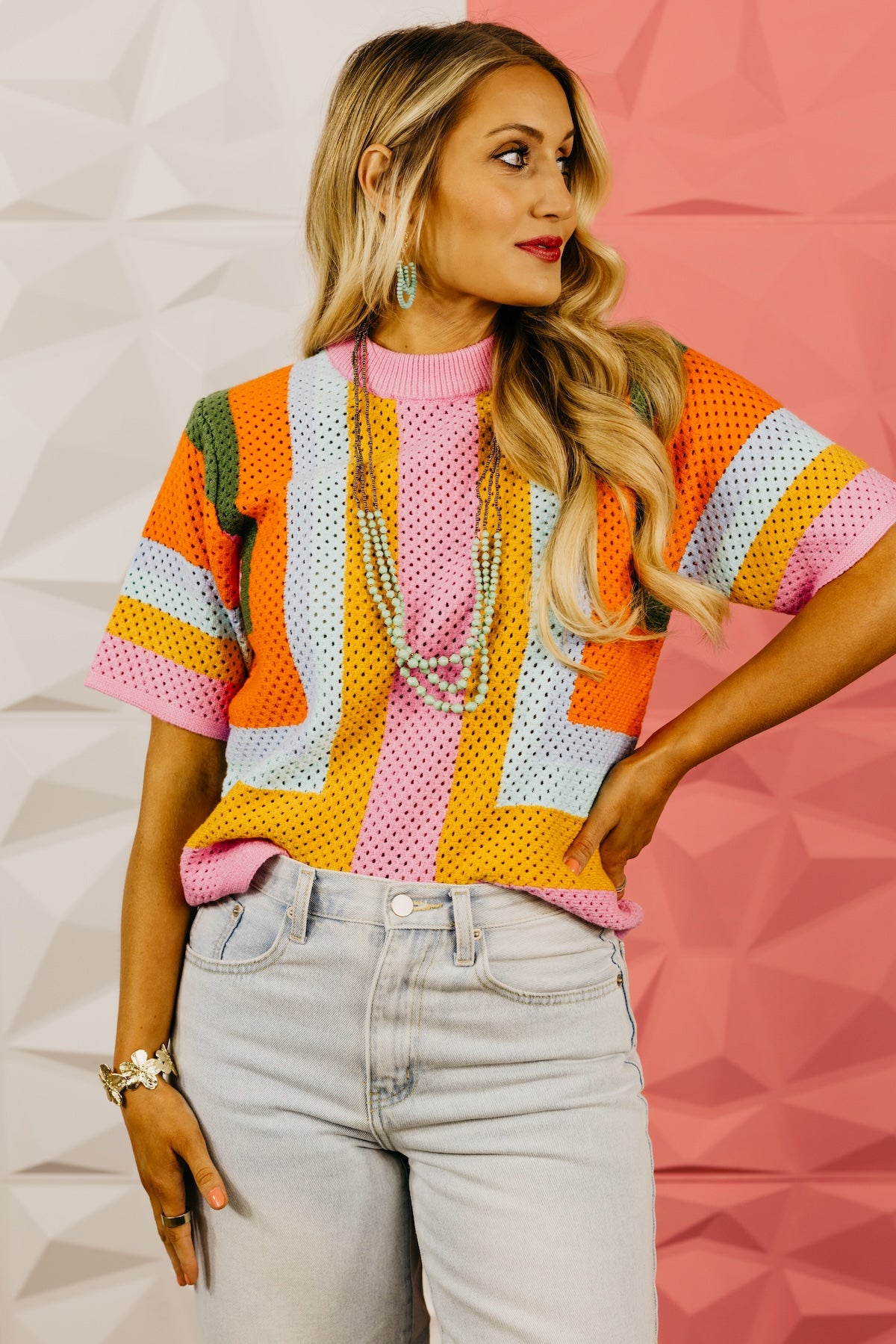 The Aliyah Open Knit Block Sweater