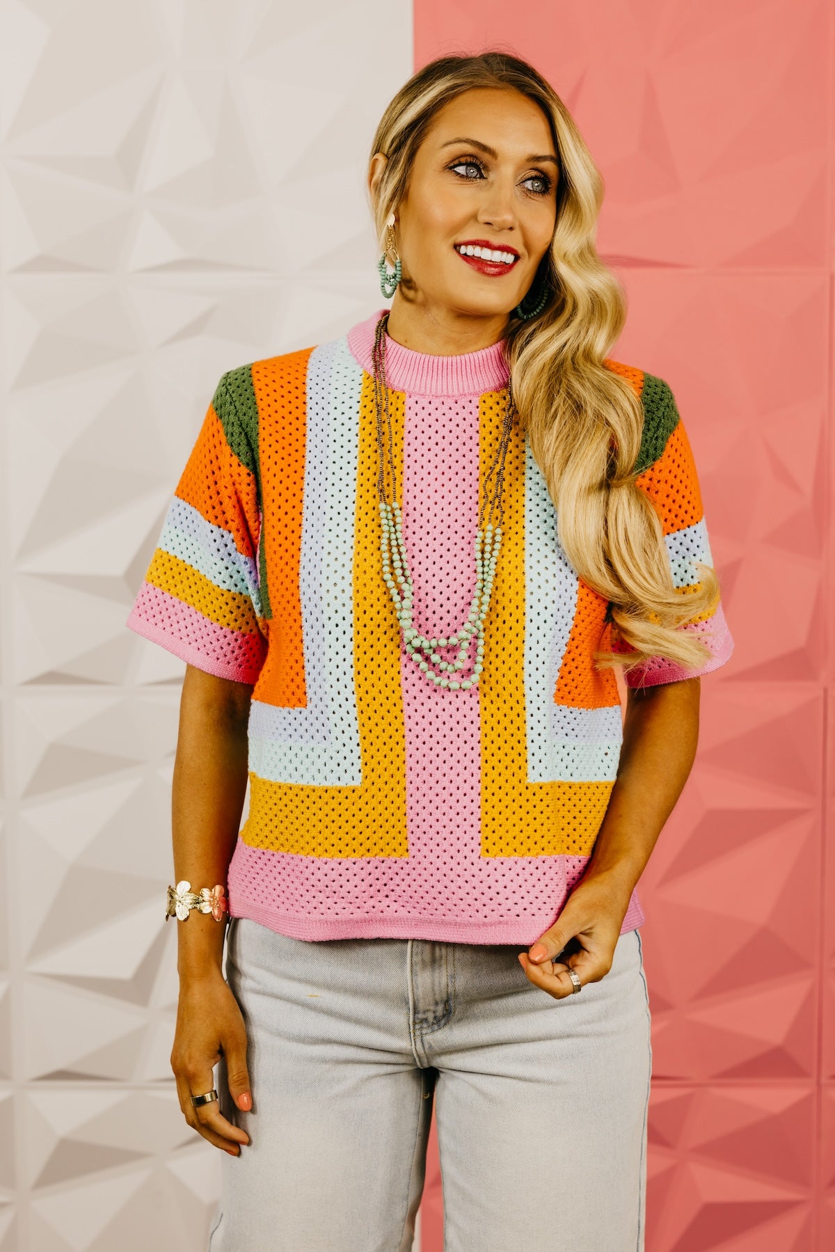 The Aliyah Open Knit Block Sweater