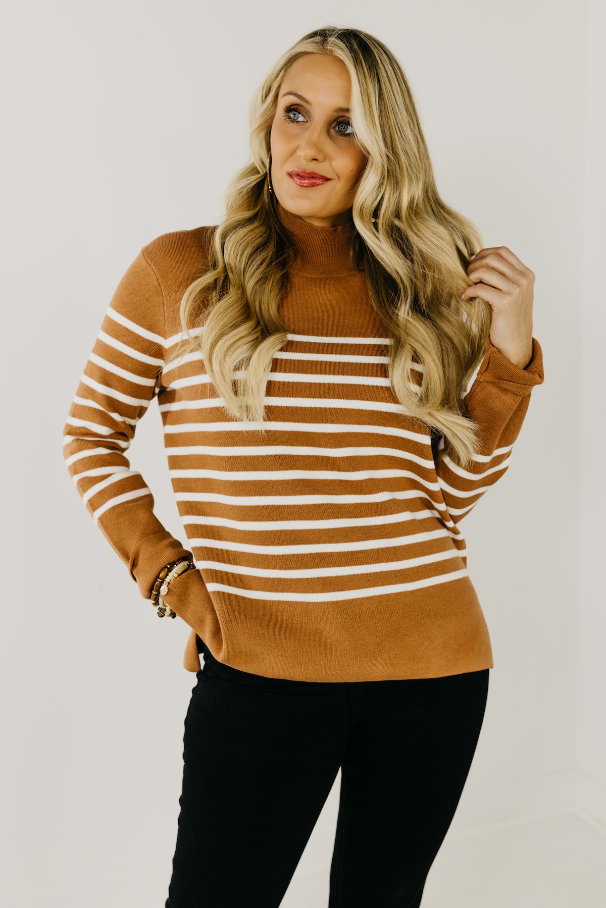 The Amora Striped Mock Neck Sweater  - FINAL SALE