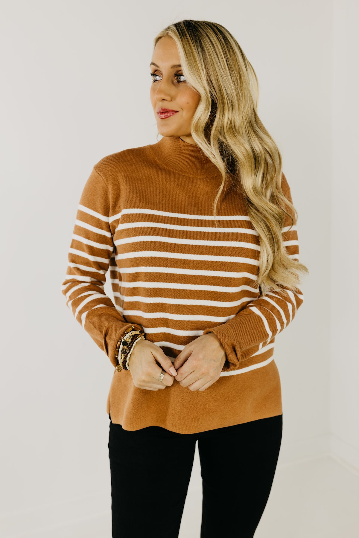 The Amora Striped Mock Neck Sweater  - FINAL SALE