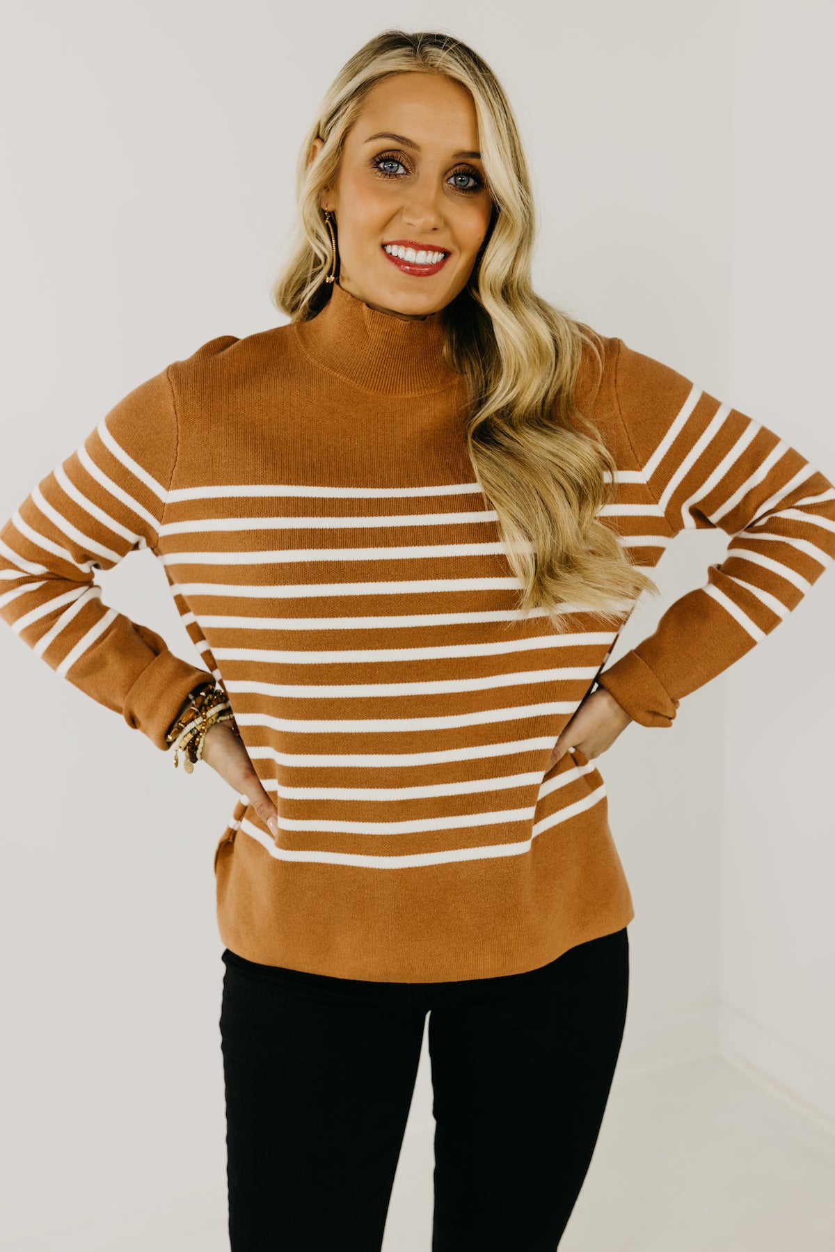 The Amora Striped Mock Neck Sweater  - FINAL SALE