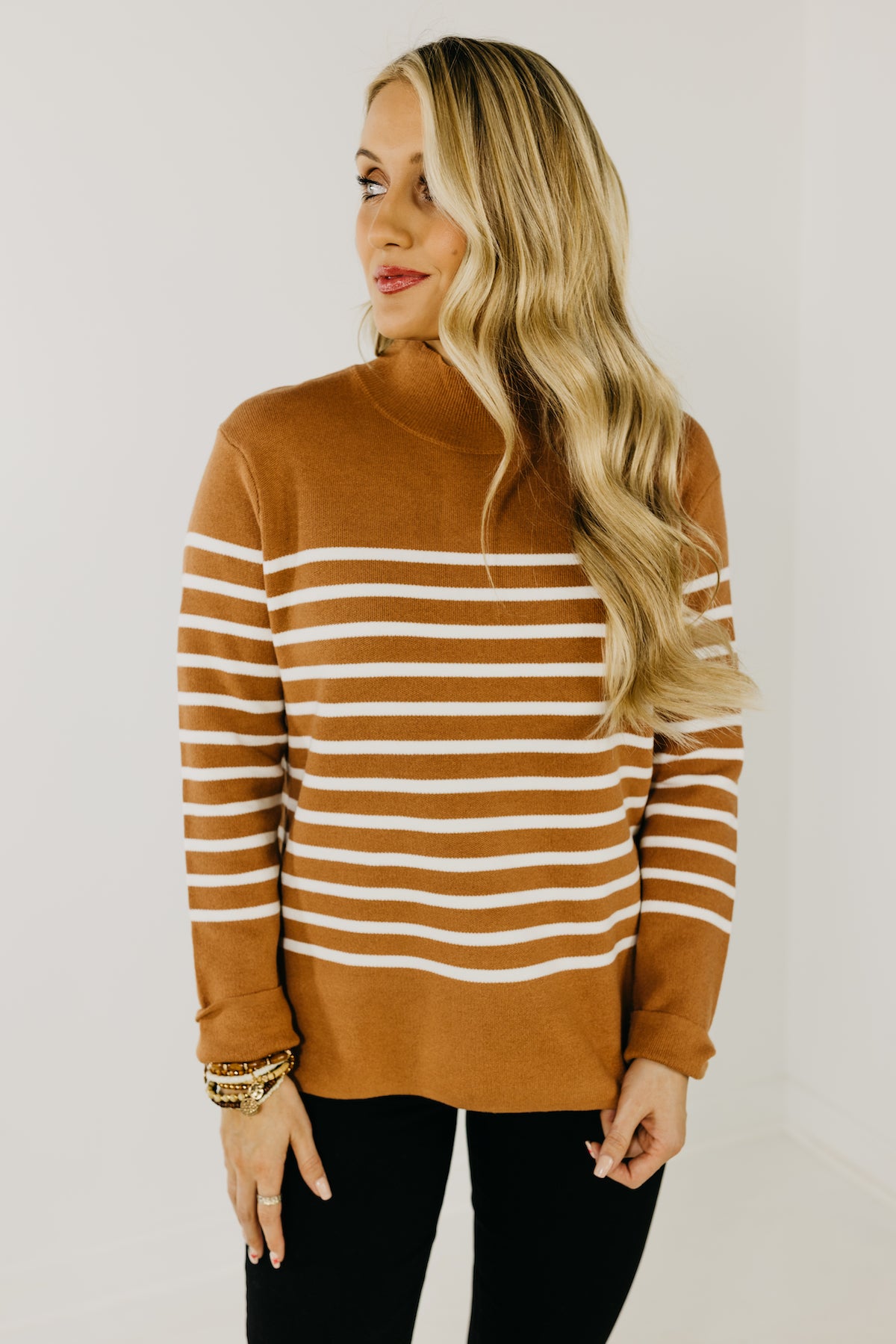 The Amora Striped Mock Neck Sweater  - FINAL SALE