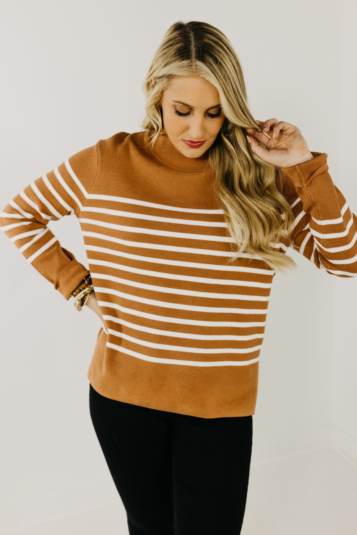 The Amora Striped Mock Neck Sweater  - FINAL SALE