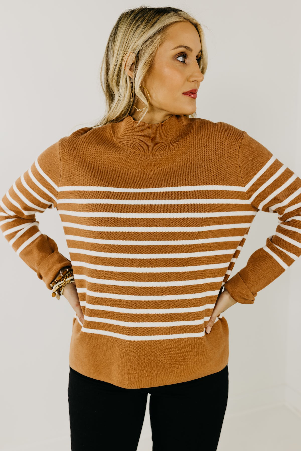 The Amora Striped Mock Neck Sweater  - FINAL SALE