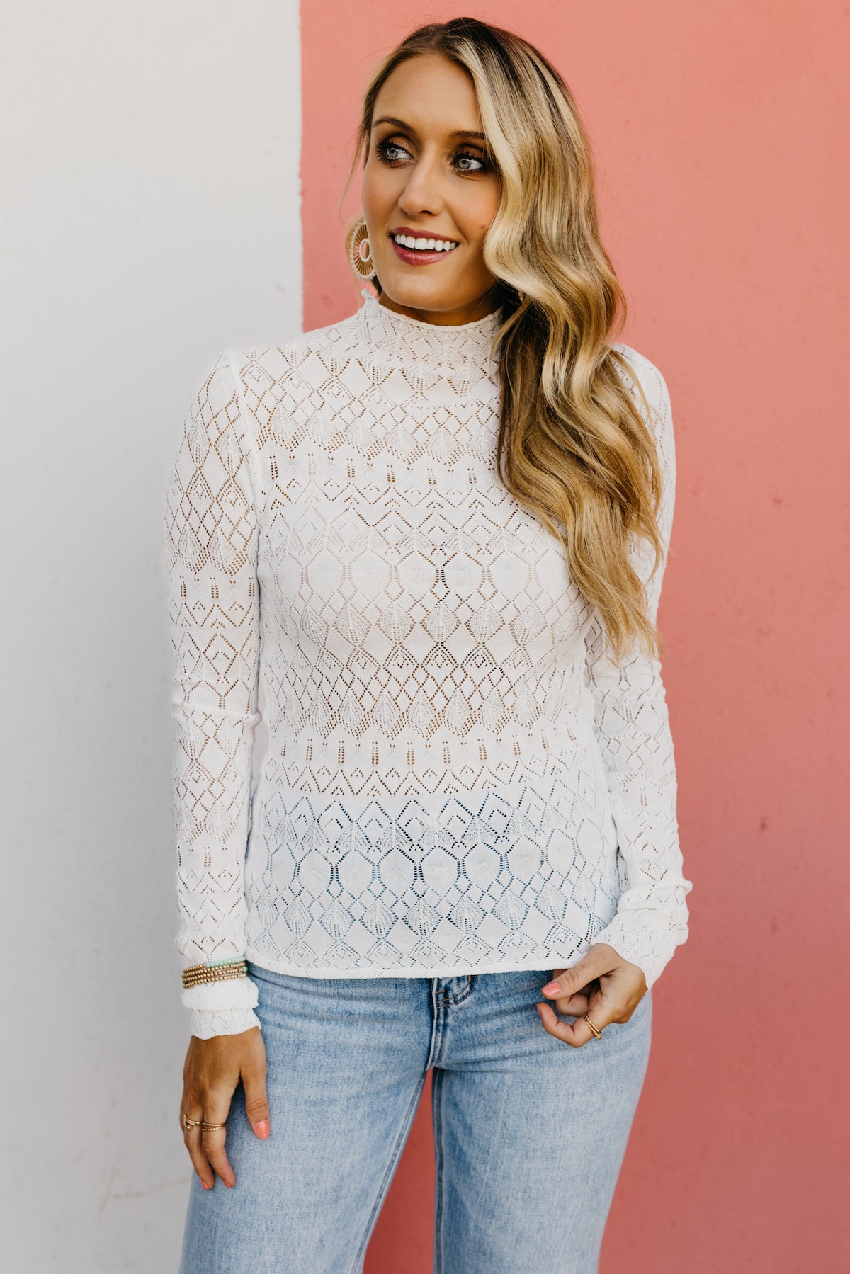 The Elise Mock Neck Pointelle Sweater | MOD Boutique