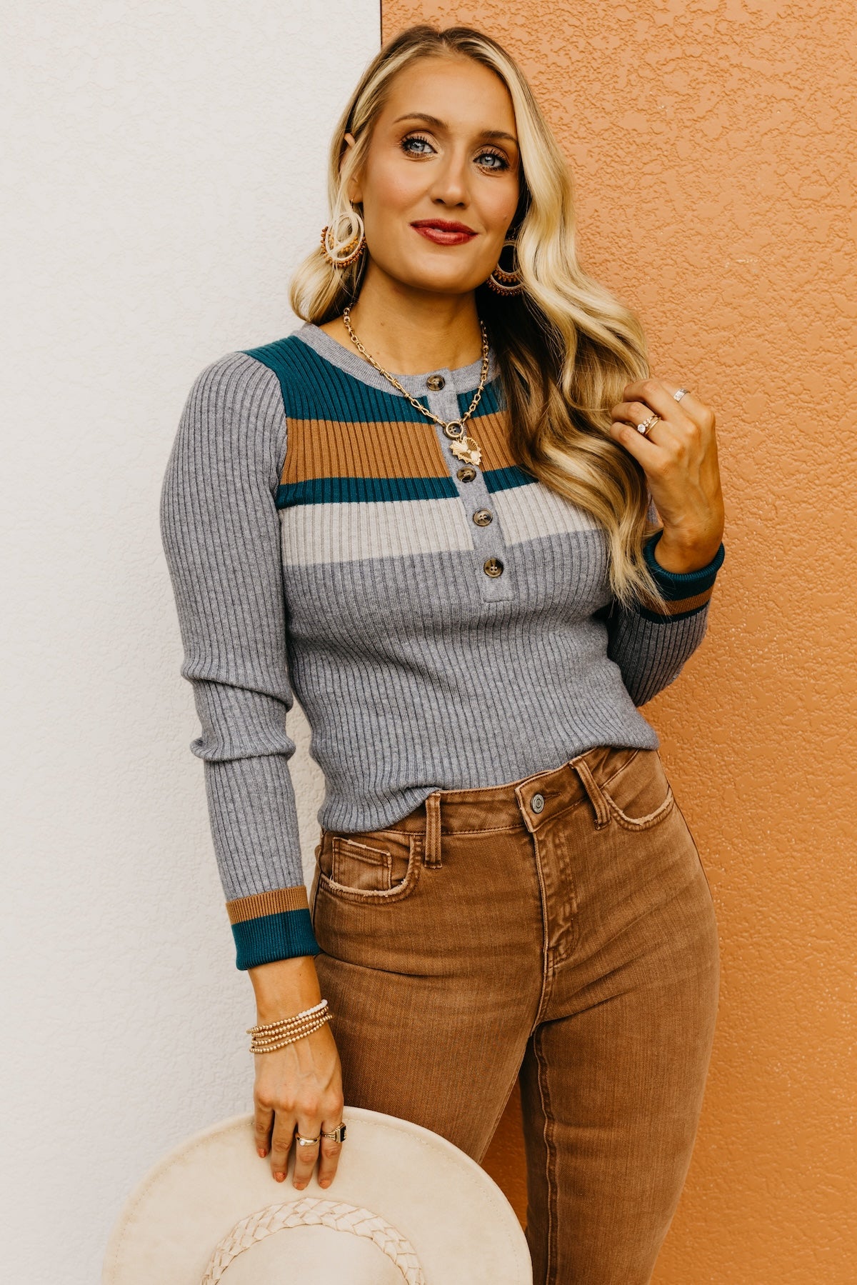 The Zaid Color Block Henley Sweater Top