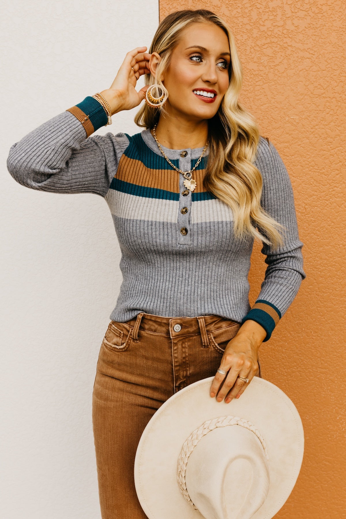 The Zaid Color Block Henley Sweater Top