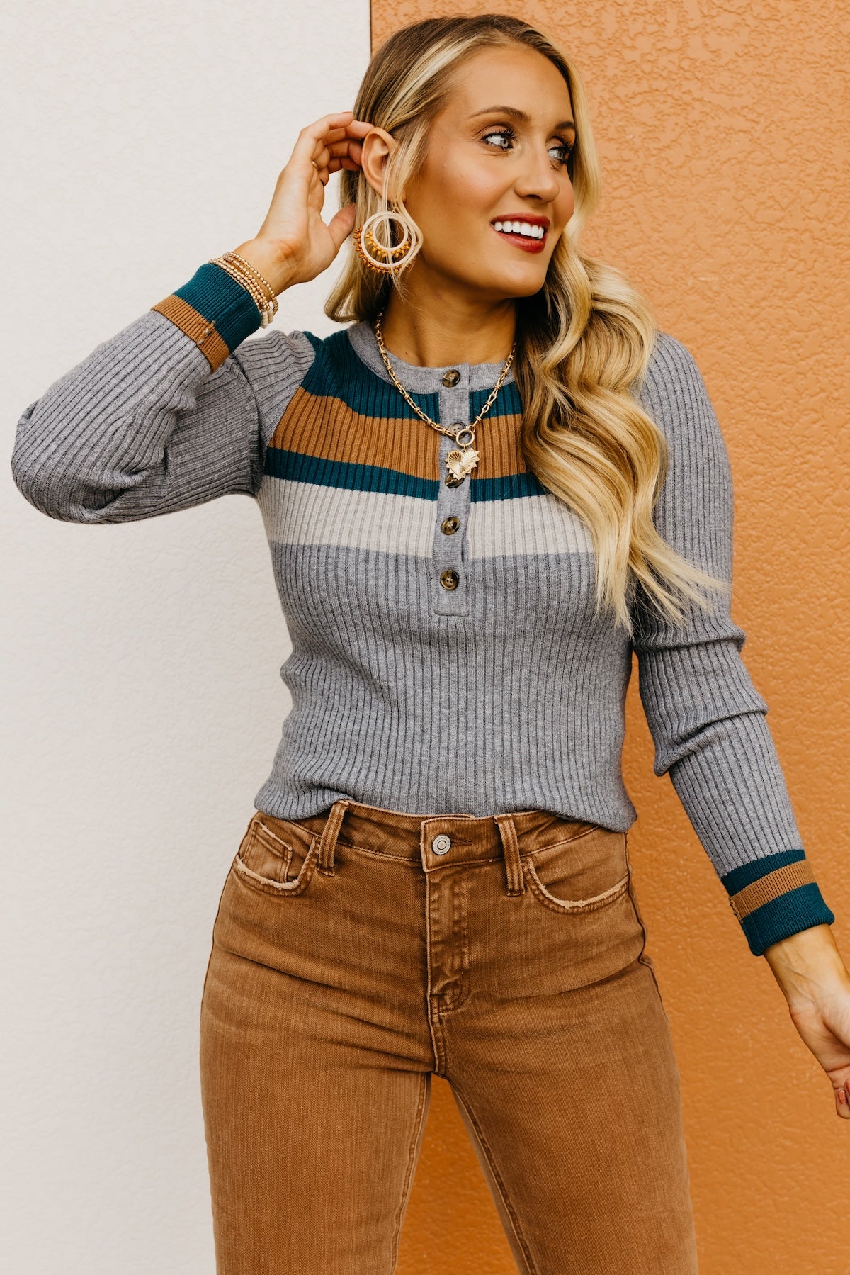 The Zaid Color Block Henley Sweater Top