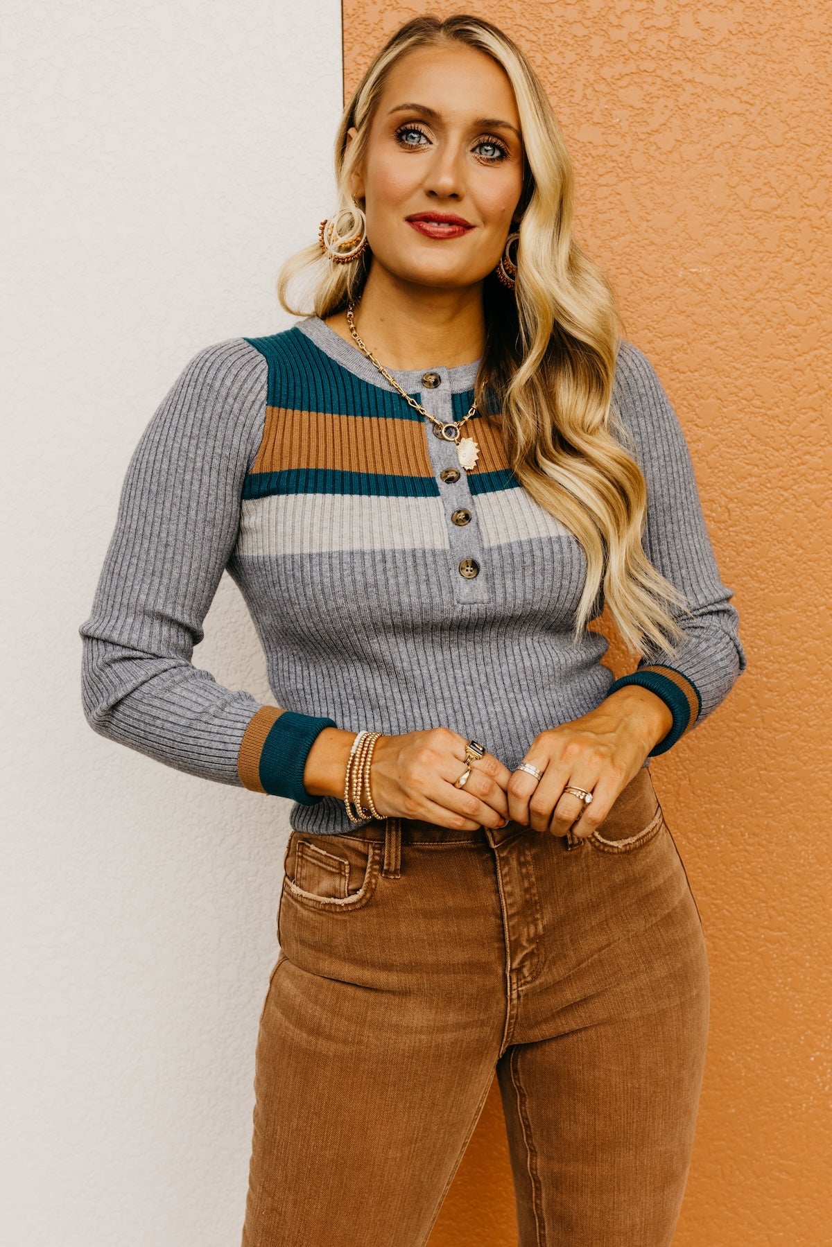 The Zaid Color Block Henley Sweater Top