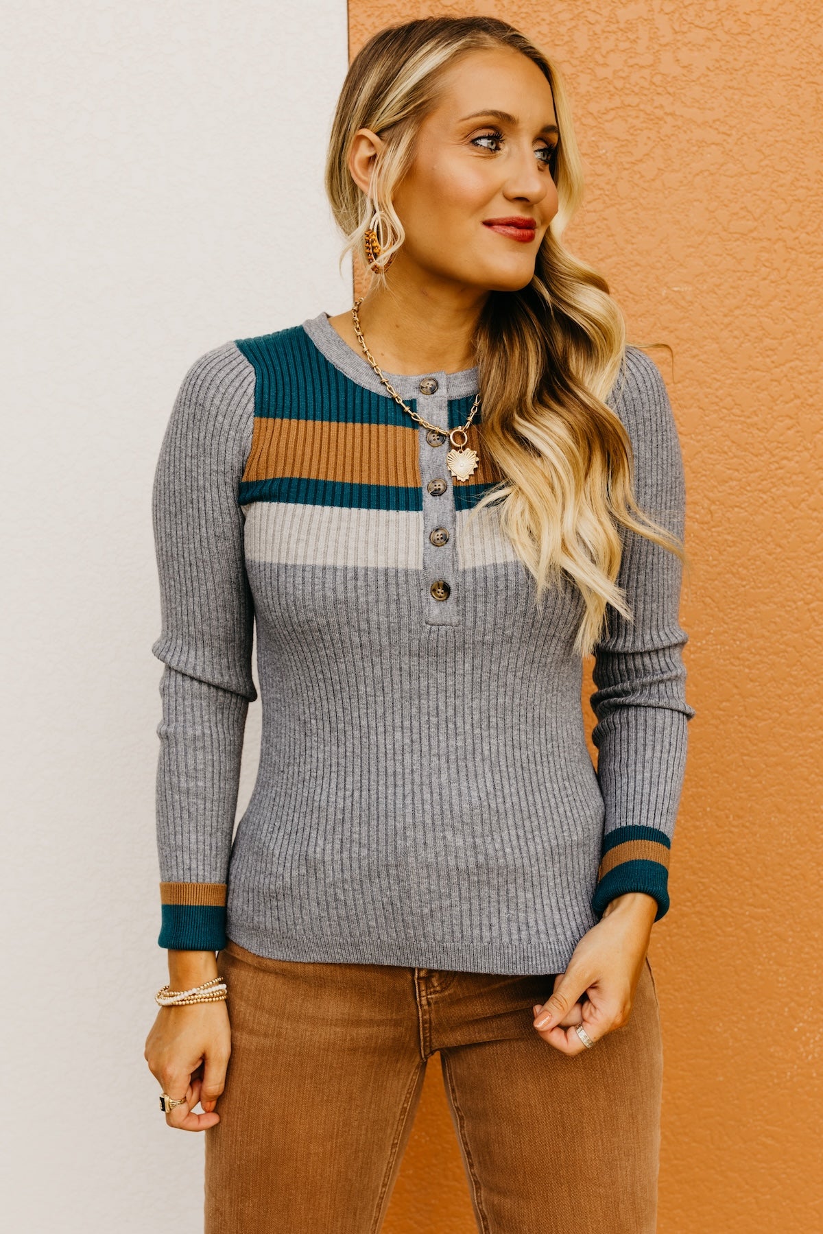 The Zaid Color Block Henley Sweater Top