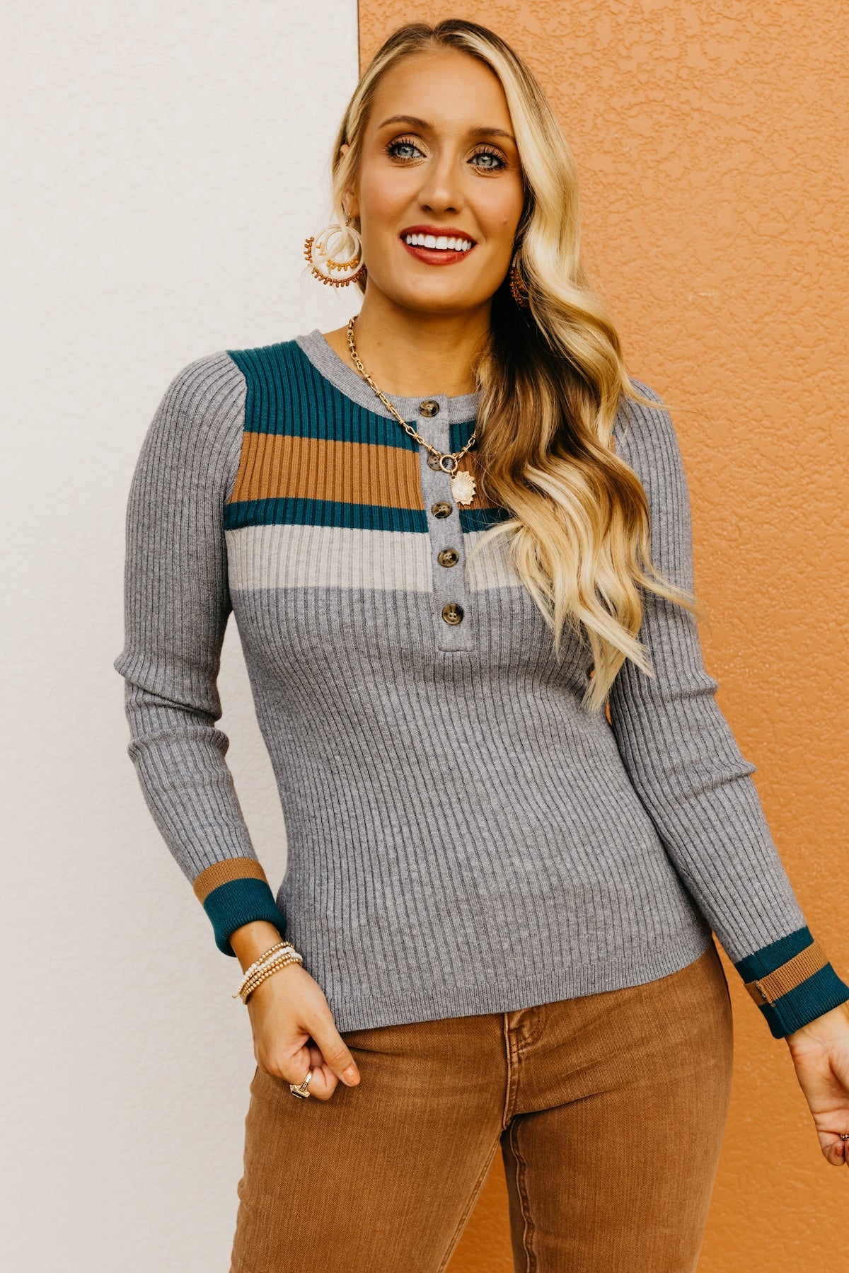 The Zaid Color Block Henley Sweater Top