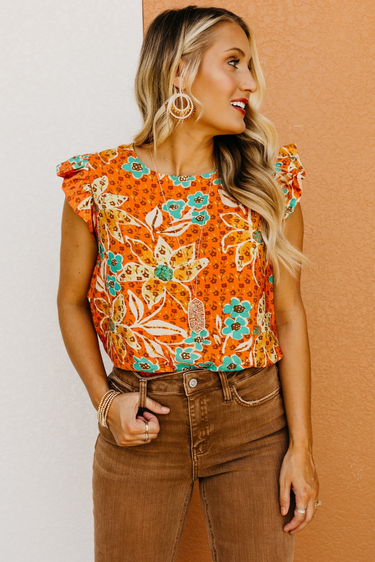 The Sariah Flutter Sleeve Floral Blouse