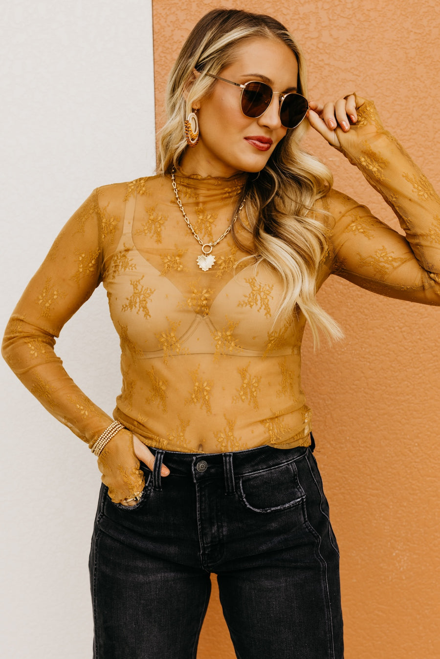 The Ernesto Mock Neck Lace Top