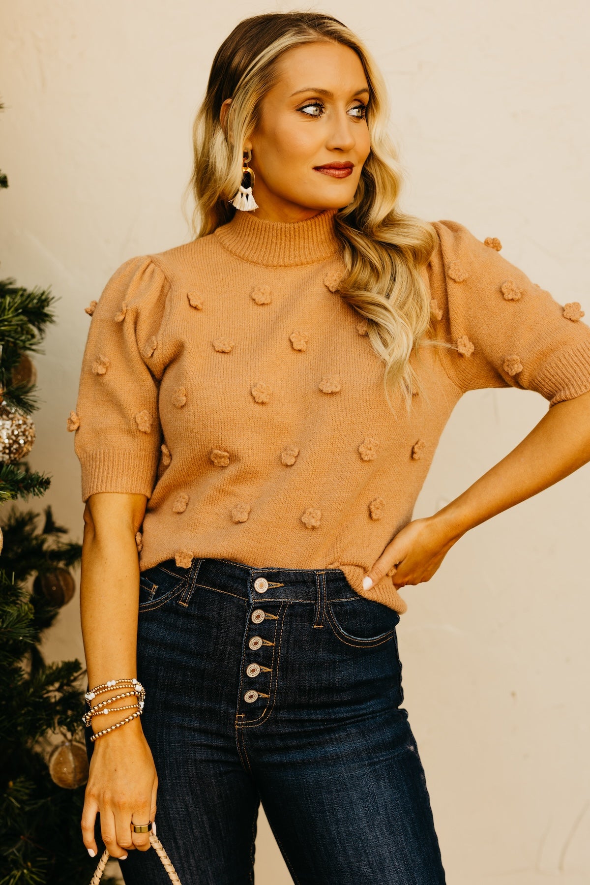 The Alexa Rosette Sweater Top