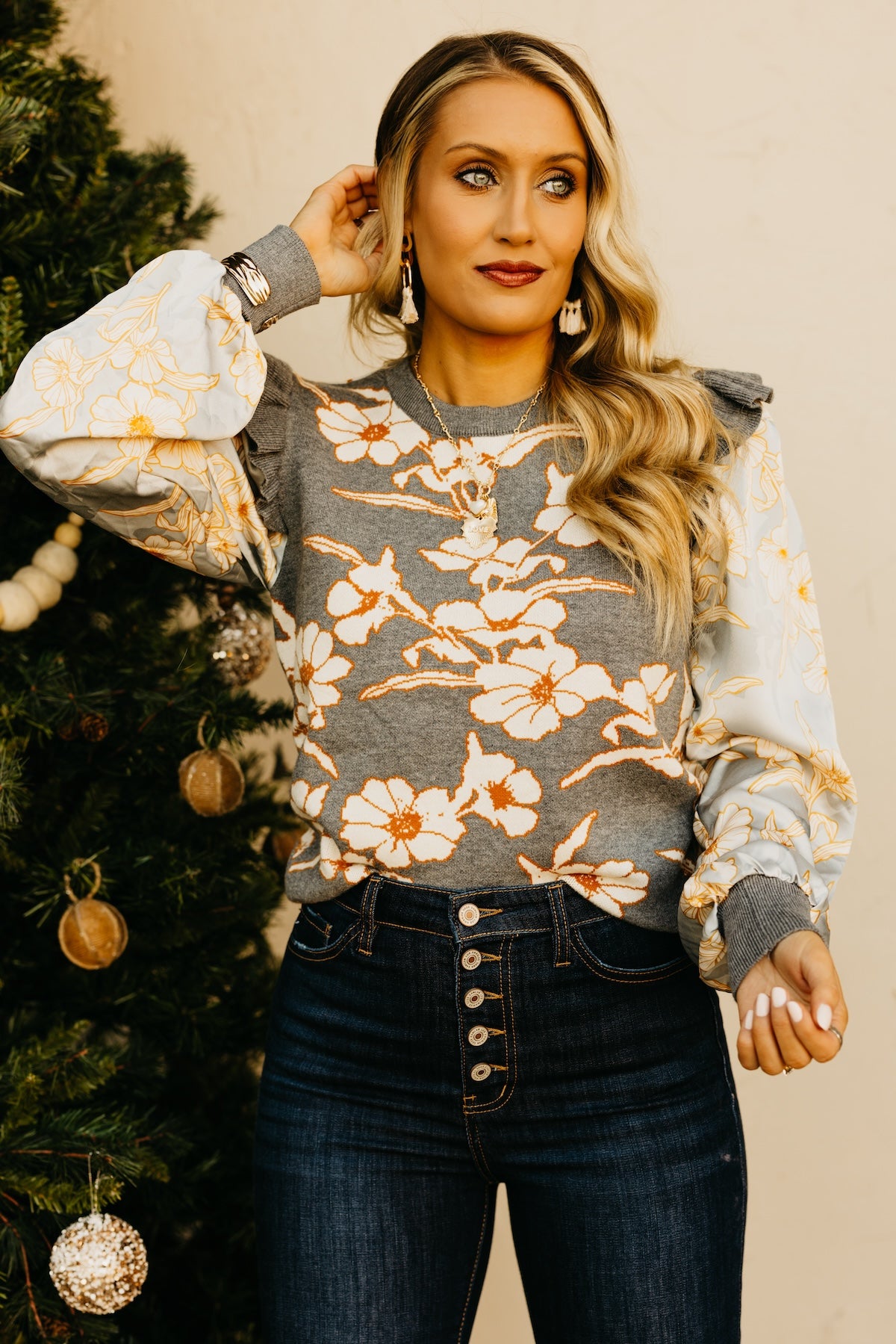 The Elena Mixed Media Floral Sweater