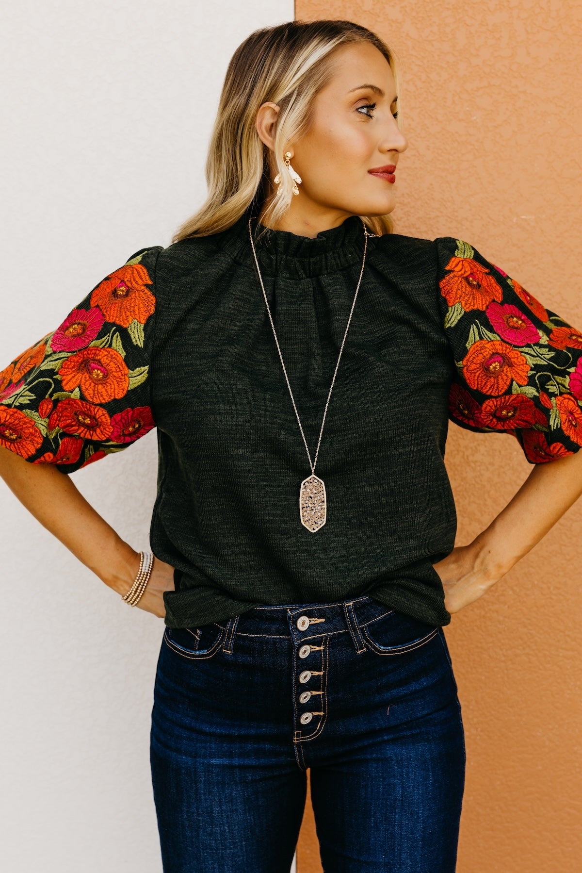 The Rivka Floral Embroidered Puff Sleeve Sweater