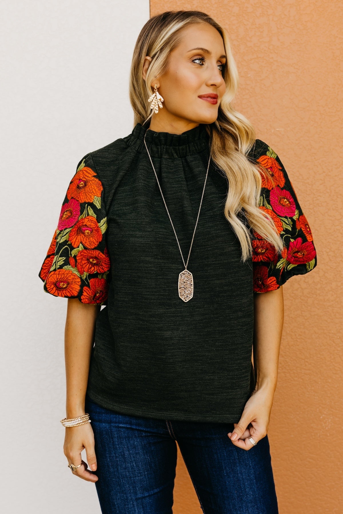 The Rivka Floral Embroidered Puff Sleeve Sweater