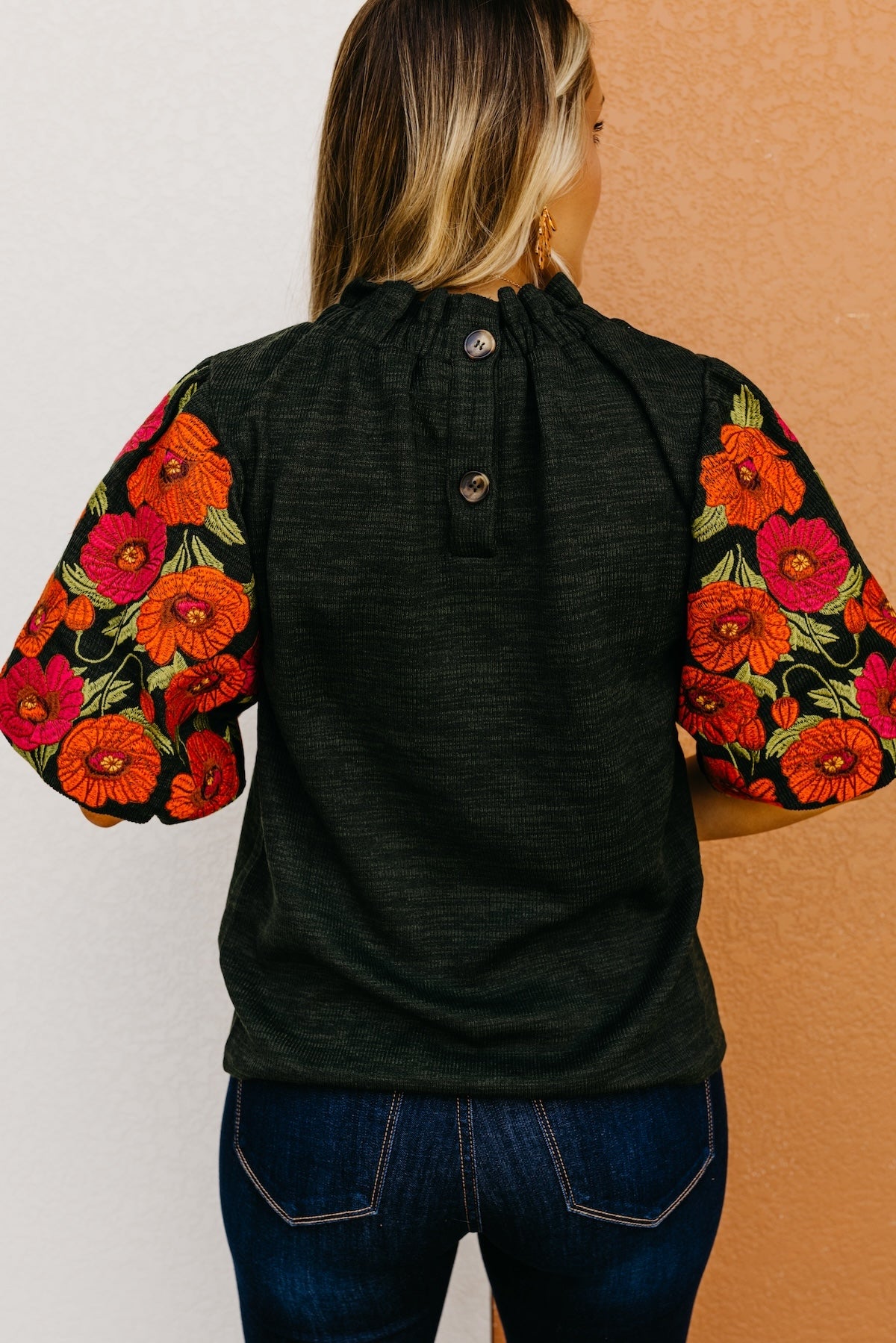 The Rivka Floral Embroidered Puff Sleeve Sweater