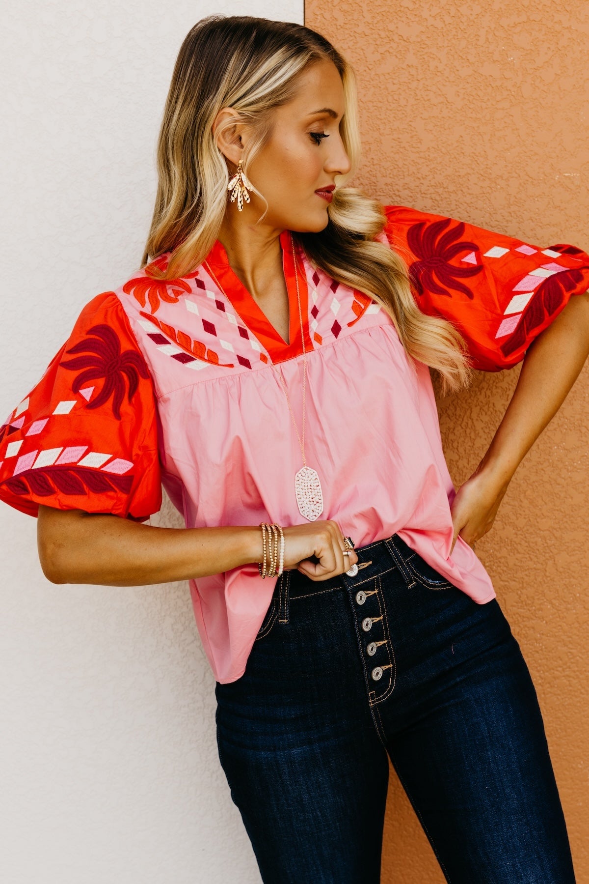 The Kole Embroidered Puff Sleeve Top