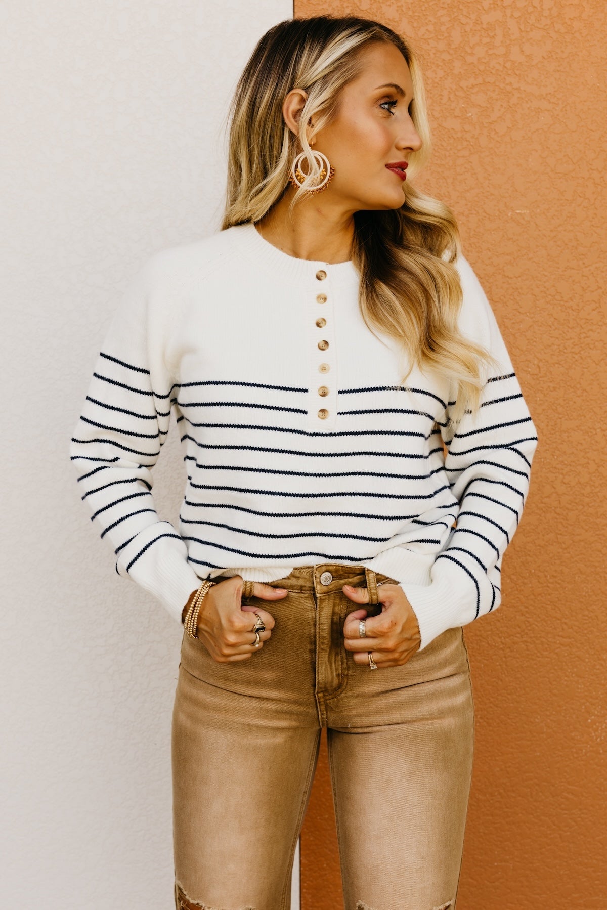 The Averie Striped Button Sweater