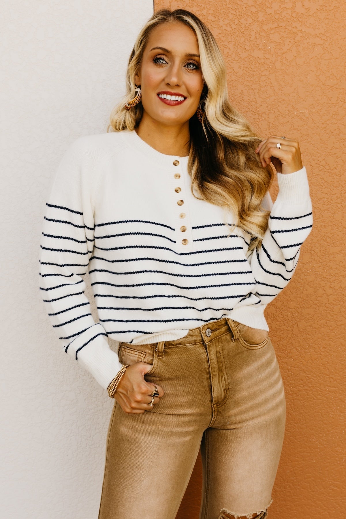 The Averie Striped Button Sweater