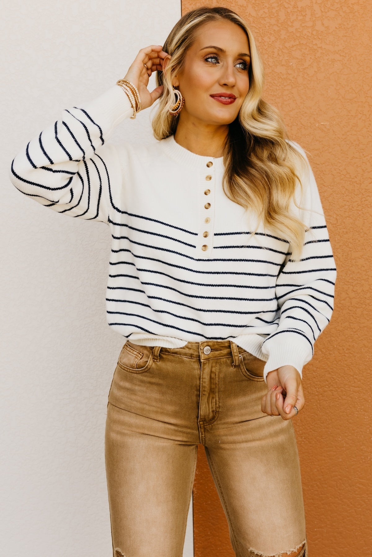 The Averie Striped Button Sweater