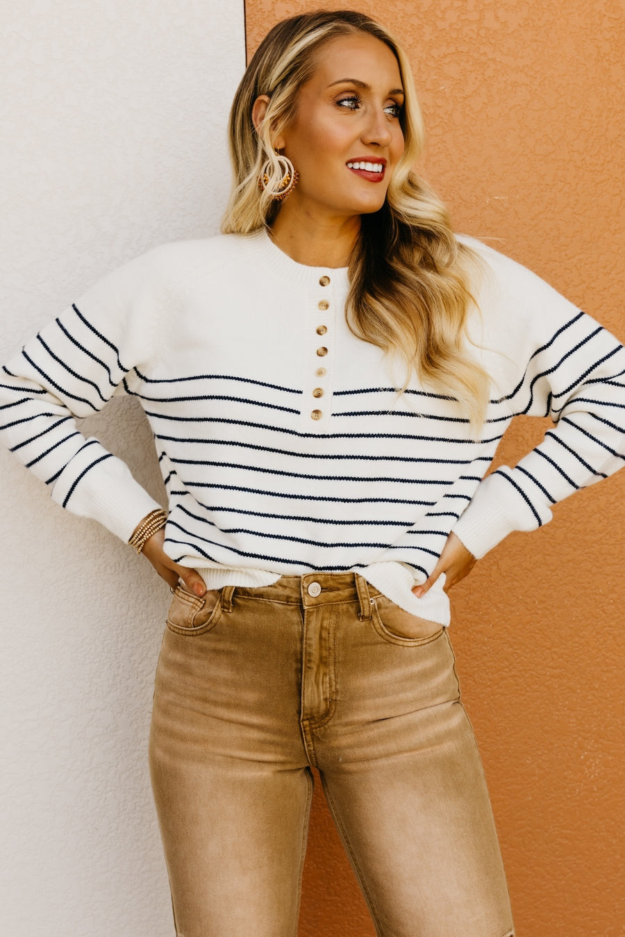 The Averie Striped Button Sweater