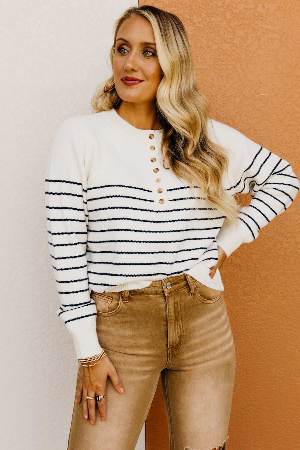 The Averie Striped Button Sweater