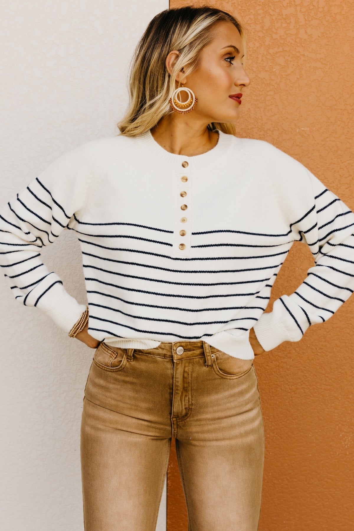 The Averie Striped Button Sweater