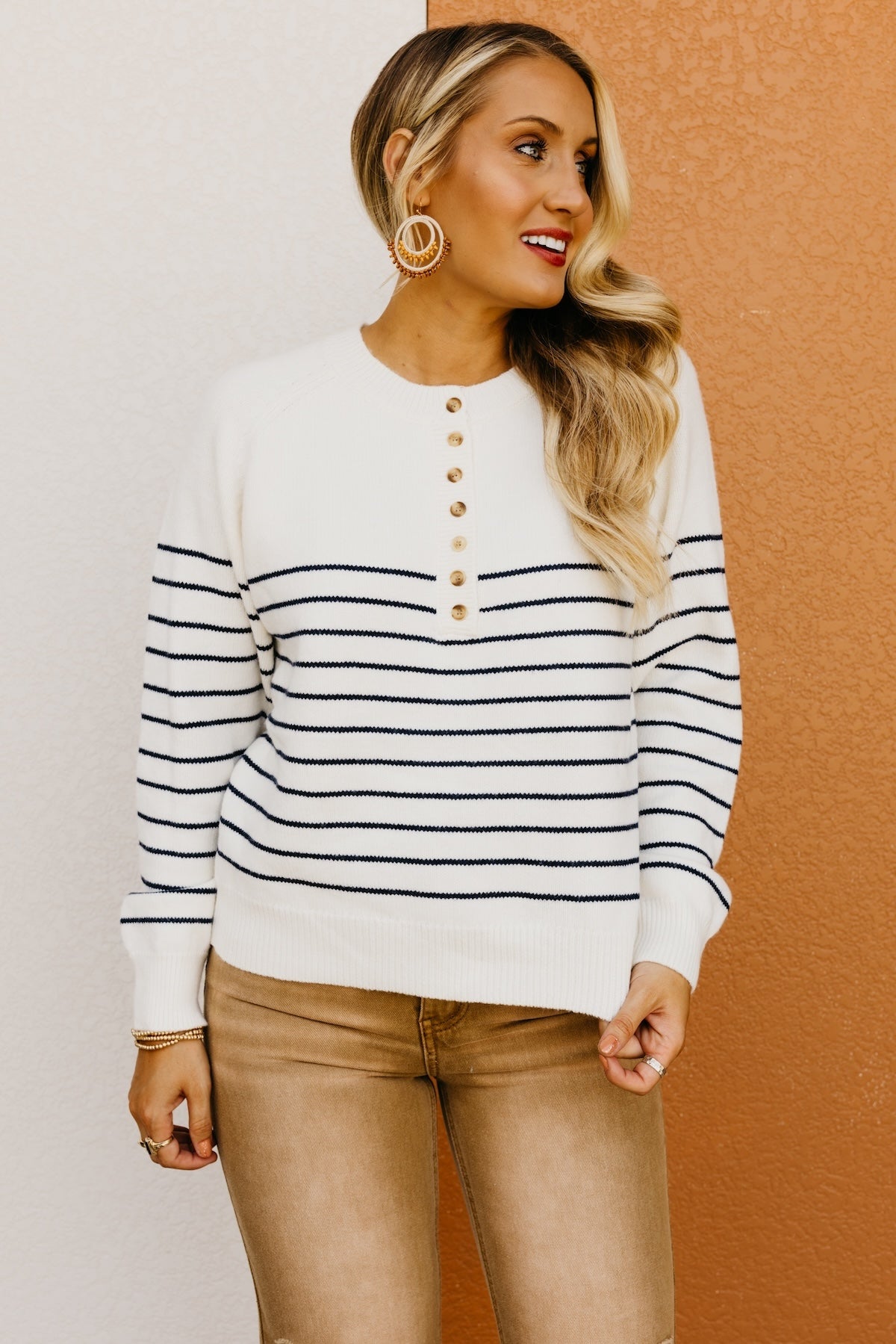 The Averie Striped Button Sweater