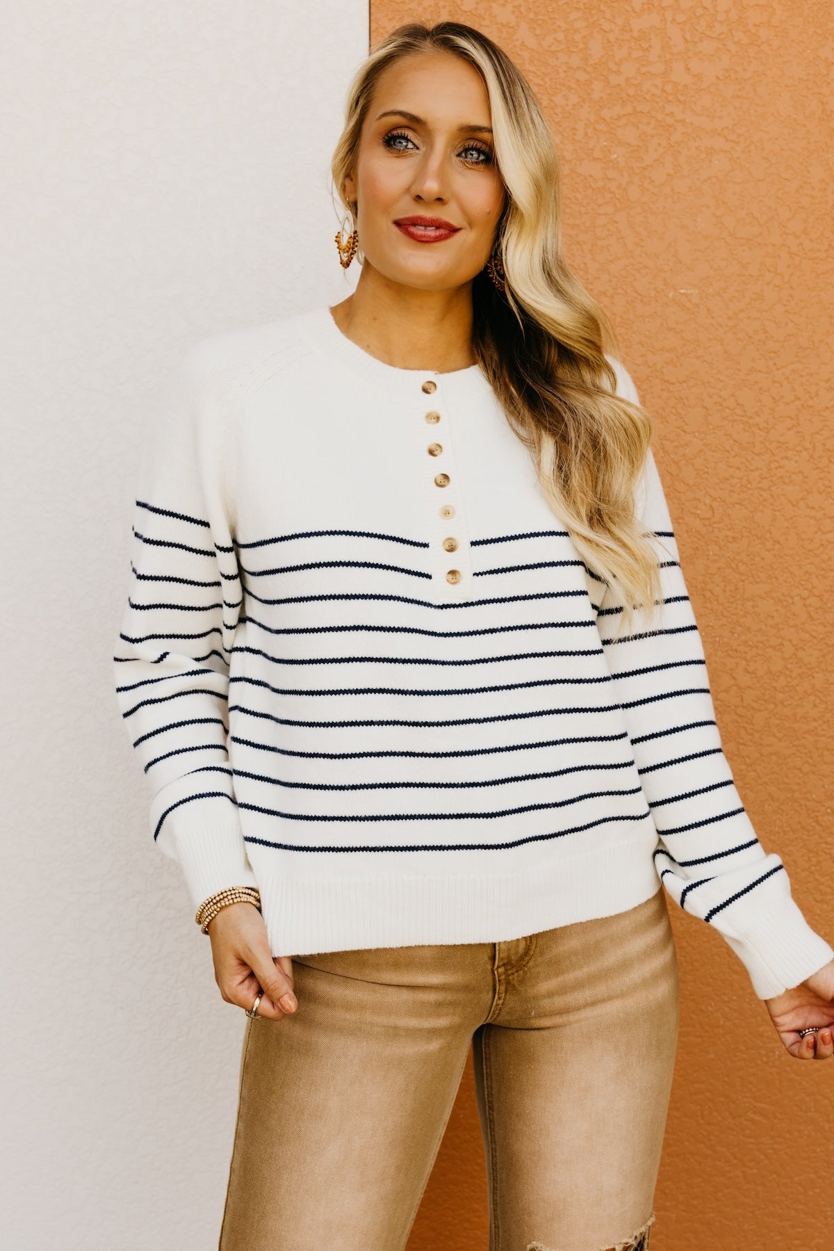 The Averie Striped Button Sweater