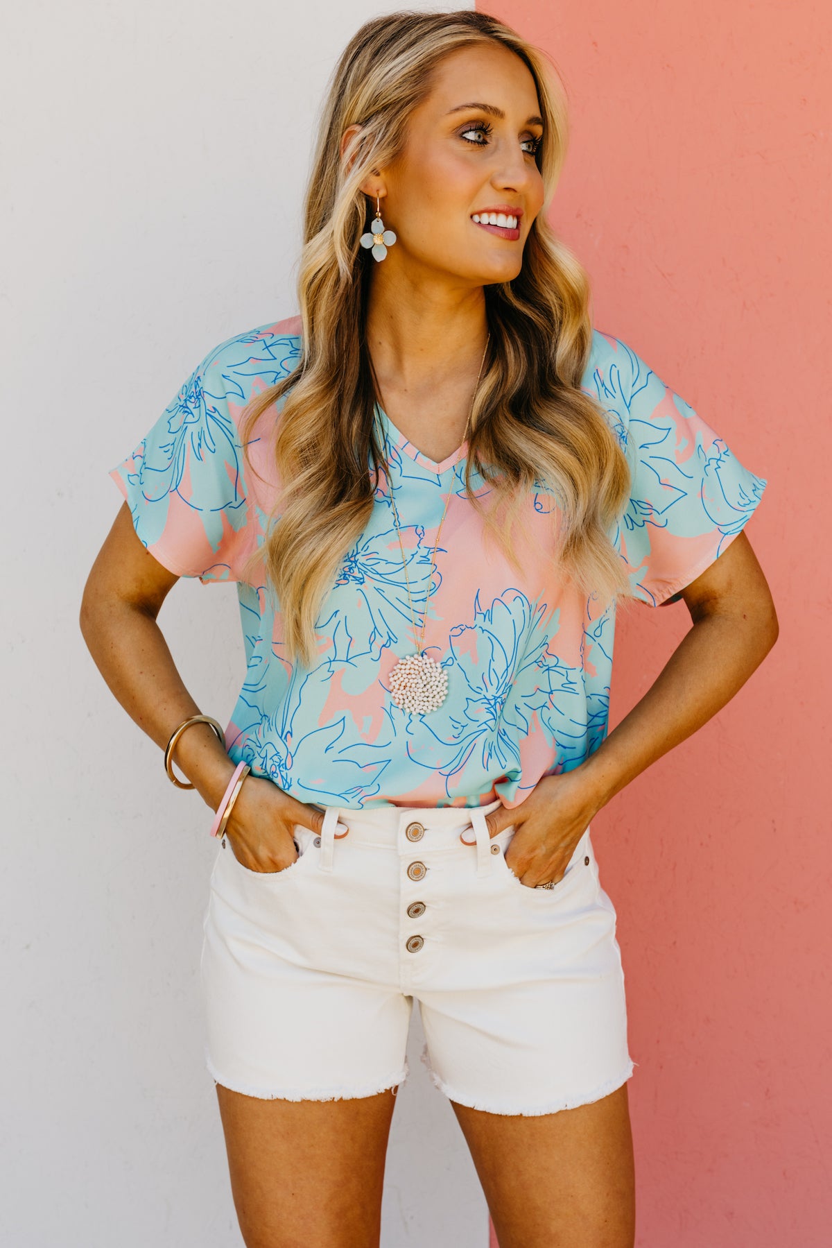 The Hallie Floral V Neck Blouse